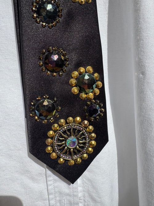 Black Gold Petal Flowers Nature Royalty Tie