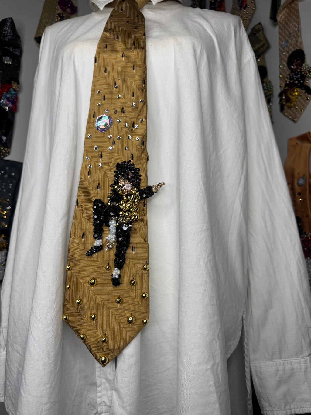 Gold Michael Jackson Hitting Knee Up Pointing Left Pop n Lock Move For Jam During Dangerous World Tour 1993 Tie