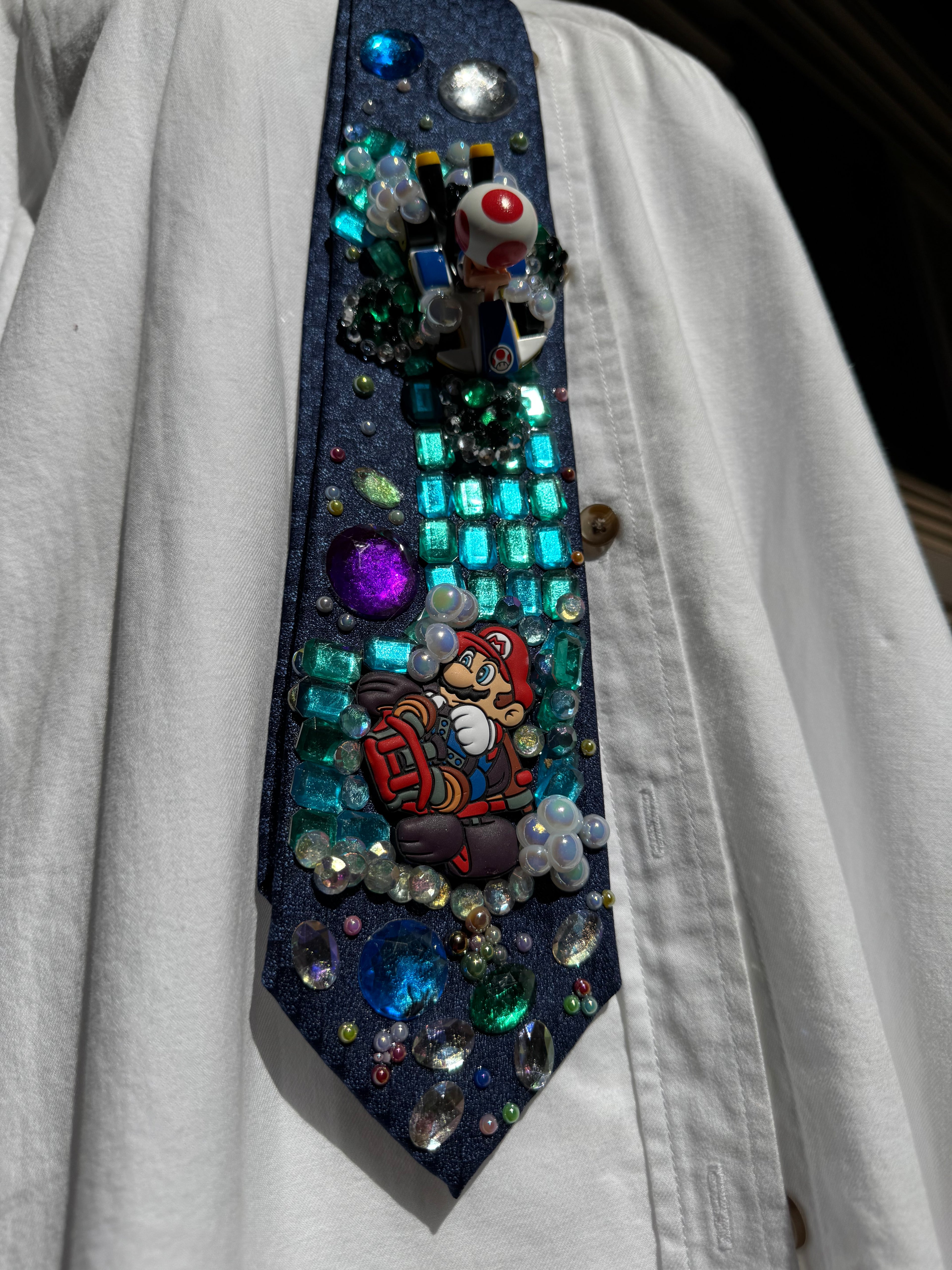 Navy Blue Mario Vs Toad on Icy Glacier Road 200cc Mario Kart Tie