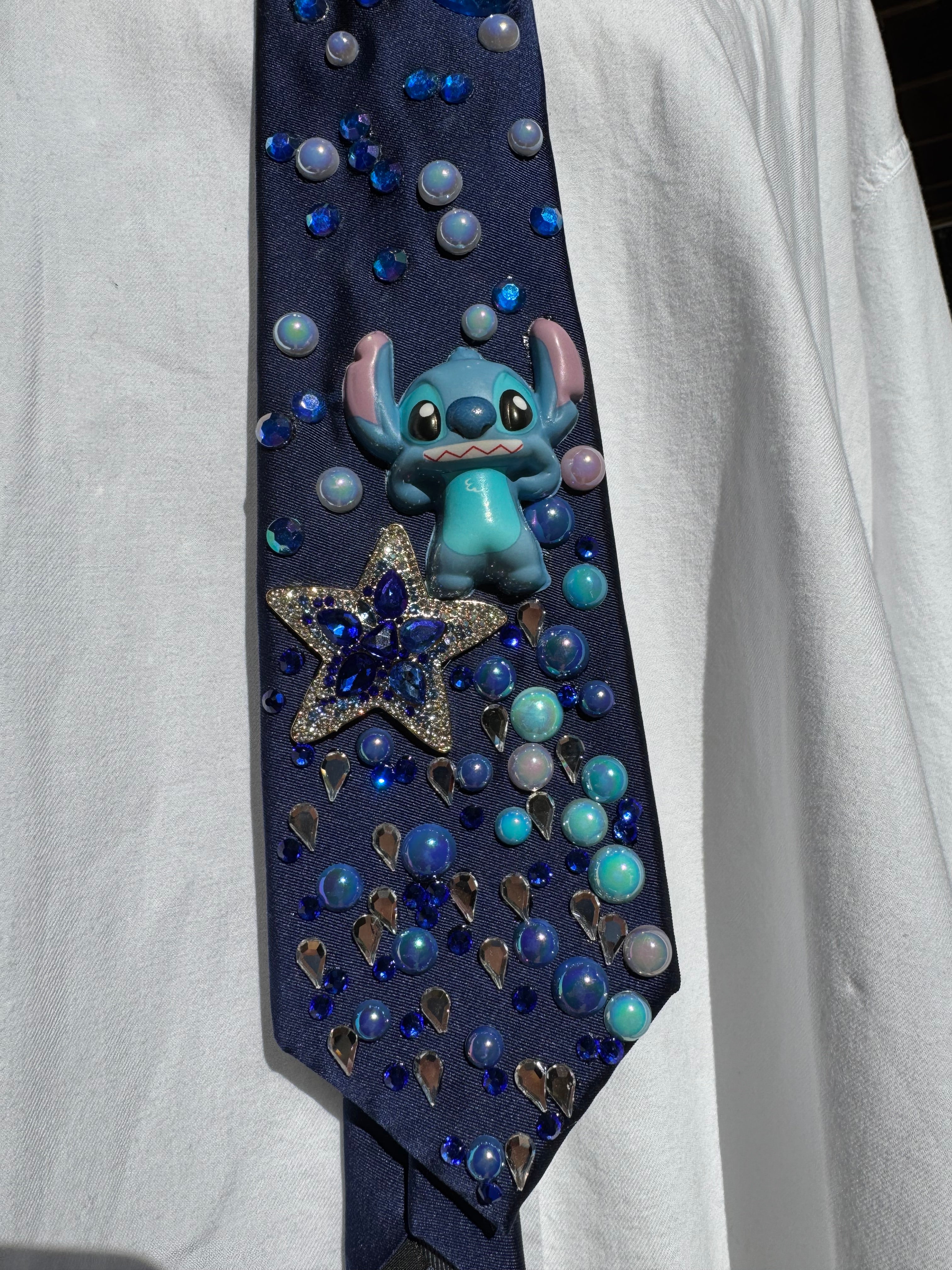 Navy Blue Stitch on Shooting Star Space Royalty Tie