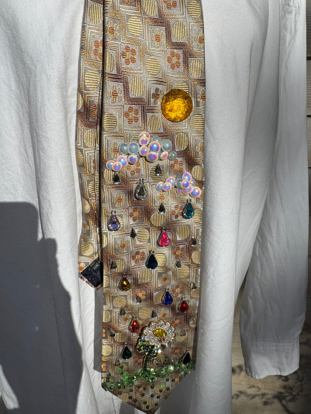 Gold Colorful Raindrops Diamond Daisy Nature Royalty Tie