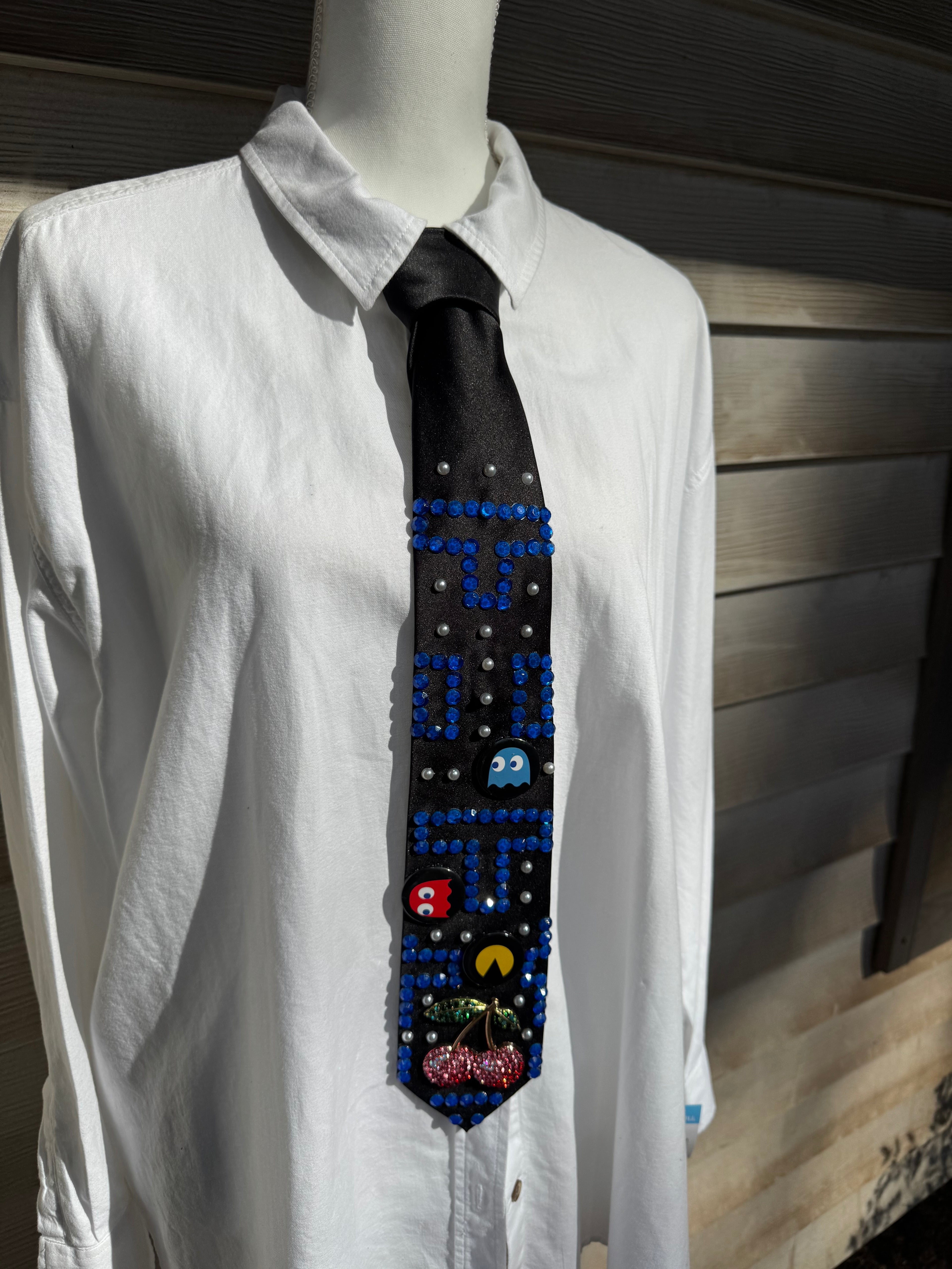 Black Silk Pac-Man Video Game Tie