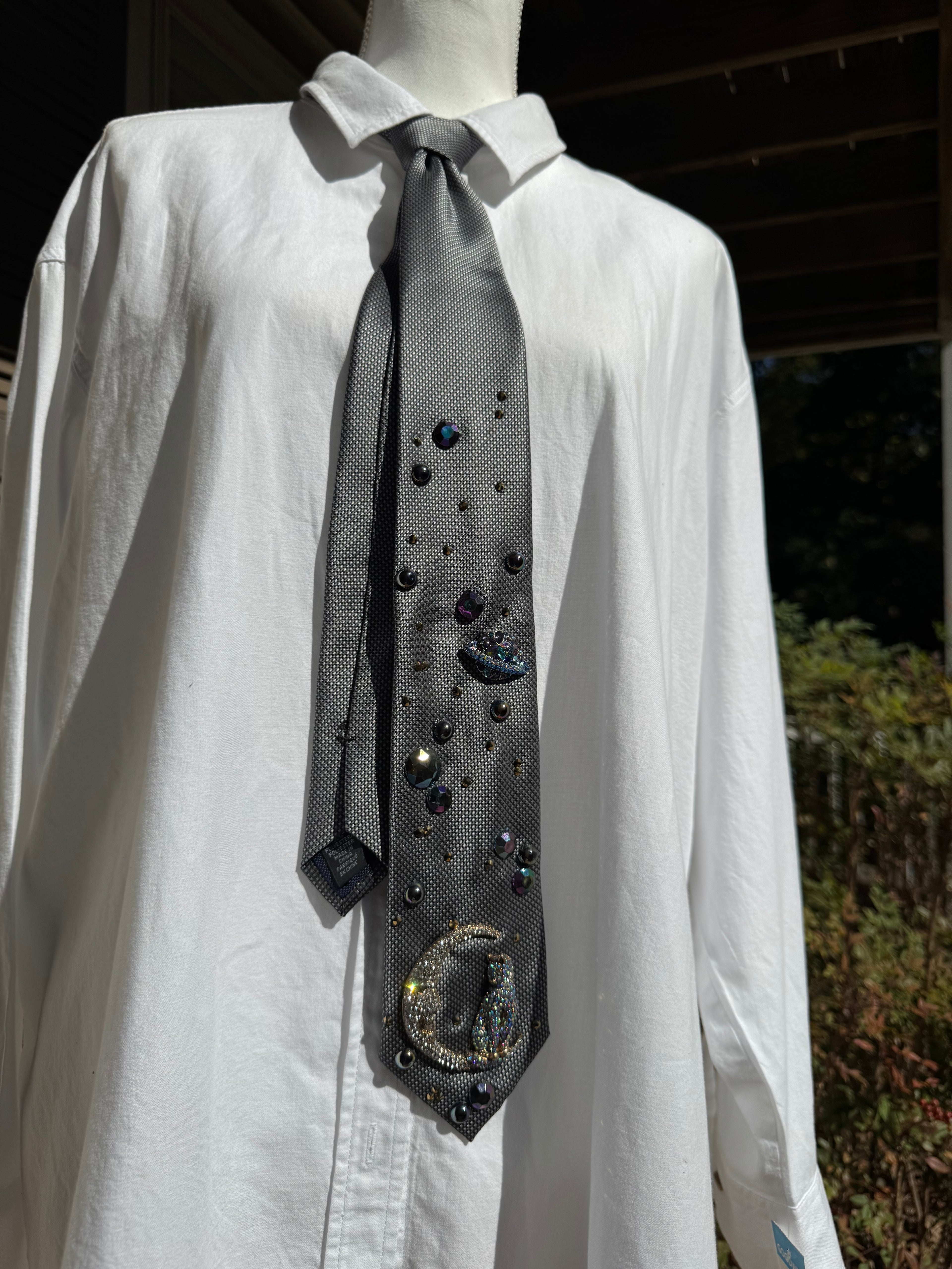 Grey Cat on Moon Outter Space Royalty Space Tie