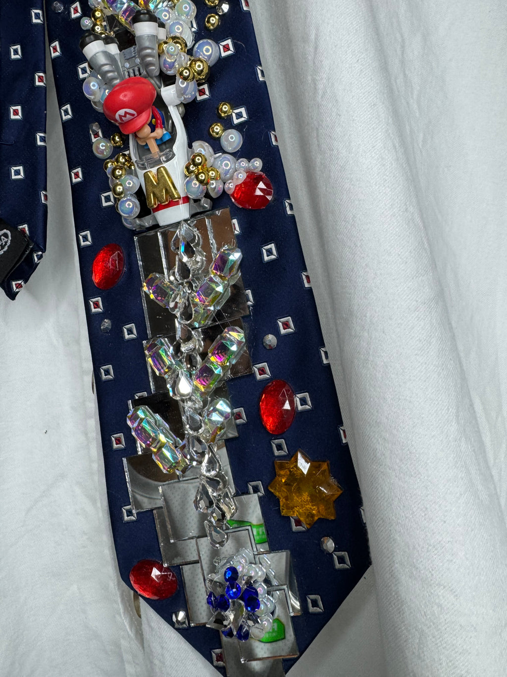 Navy Blue Baby Mario Throwing Blue Shell Down Mirror Road 200cc Mario Kart Tie