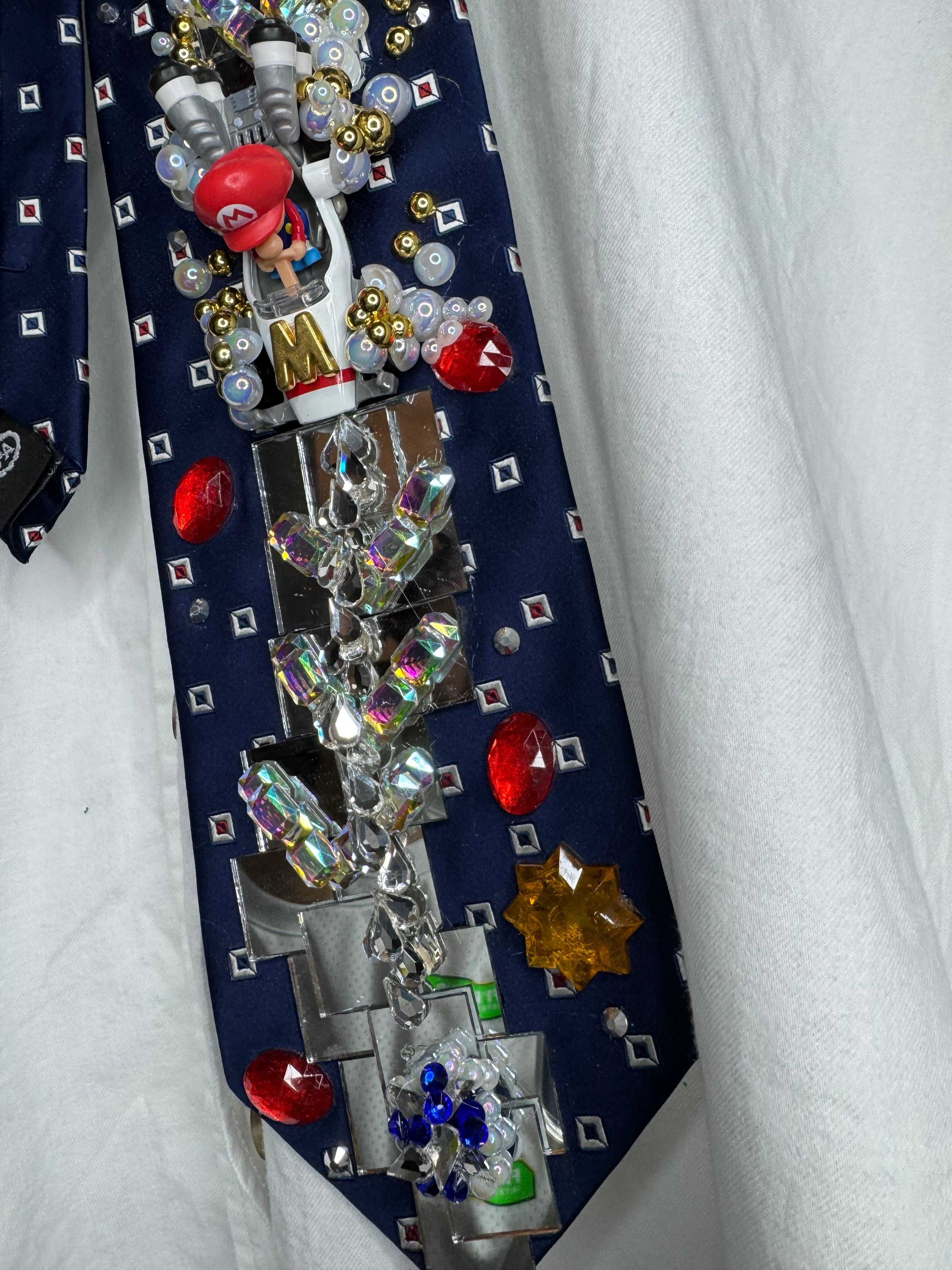 Navy Blue Baby Mario Throwing Blue Shell Down Mirror Road 200cc Mario Kart Tie