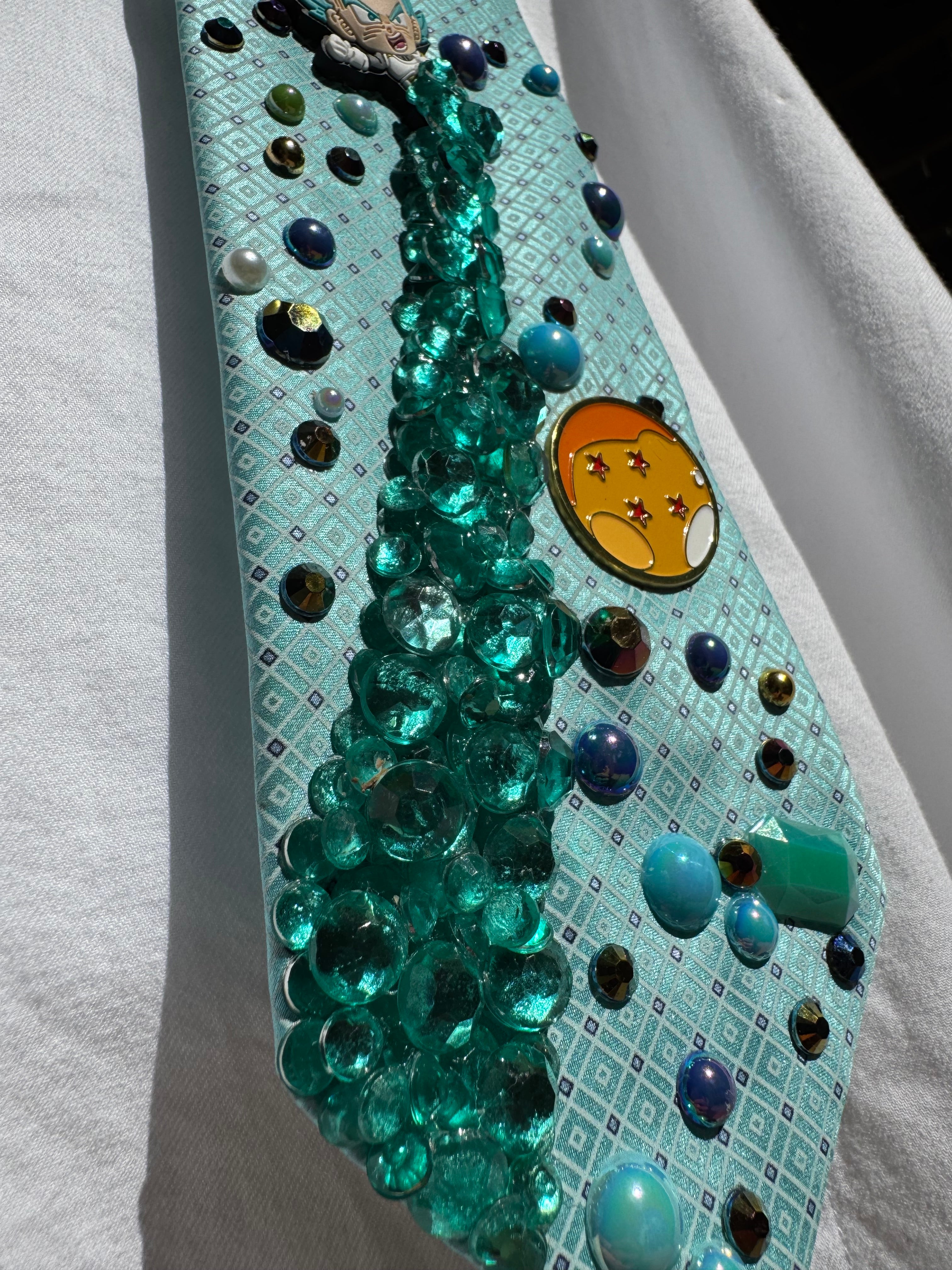 Light Turquoise Super Saiyan Blue Vegeta Blasting Dragon Ball Z Anime Tie