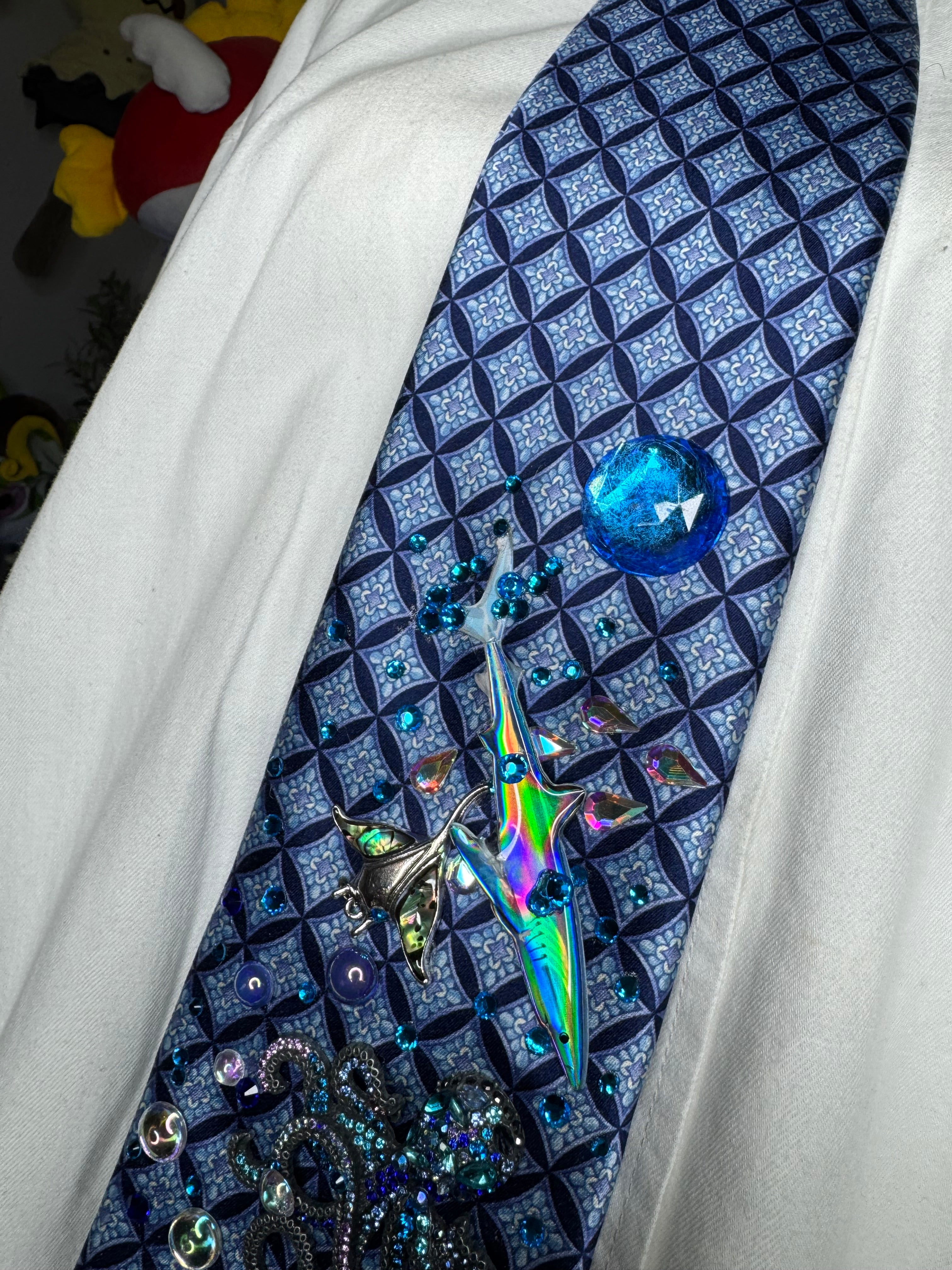 Light Blue Checkered Ocean Floor Aquatic Nature Tie