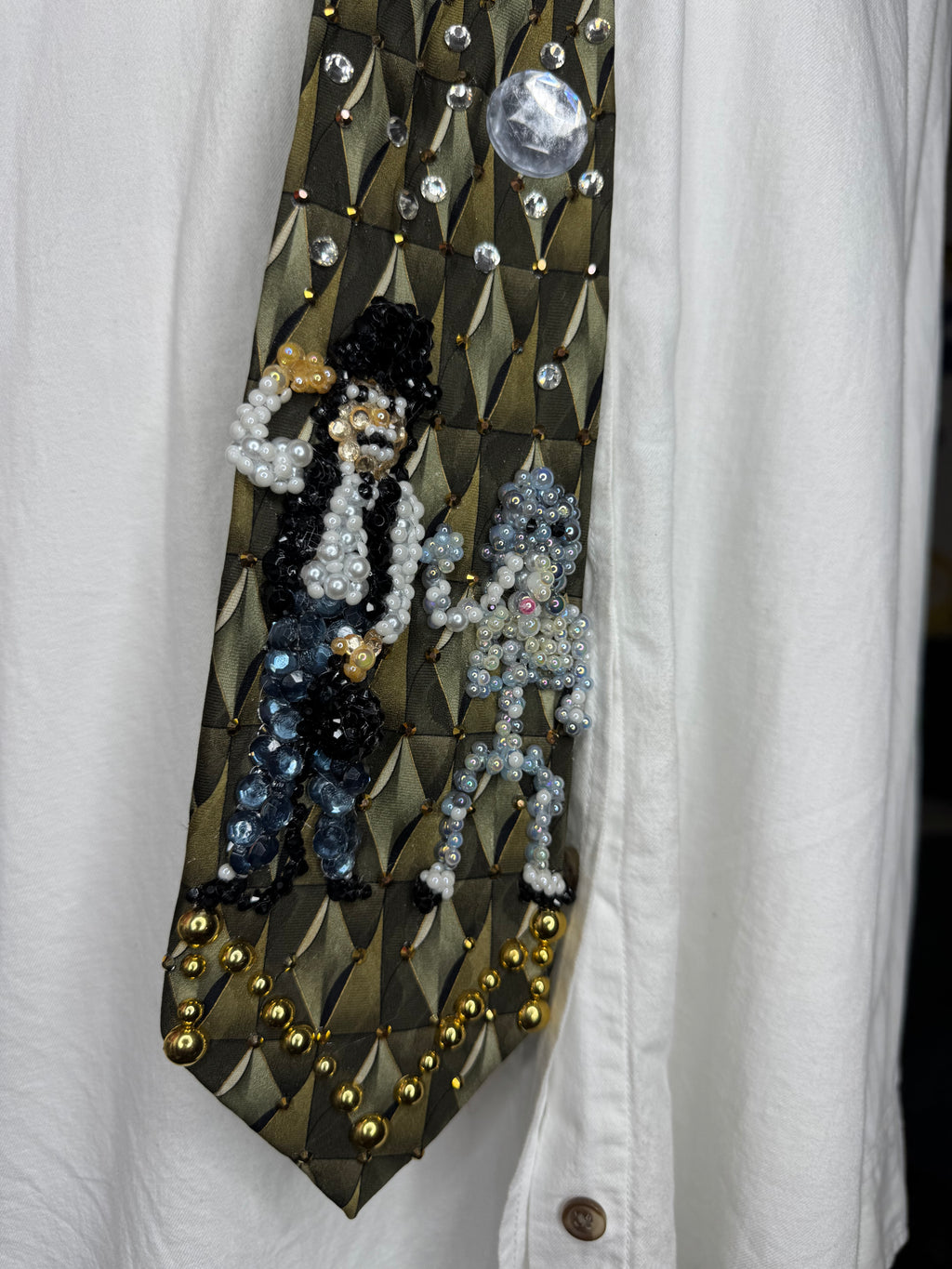 Olive Oil Green Michael Jackson & Skeleton Elephant Dancing Together Scene In Leave Me Alone Music Video Tie