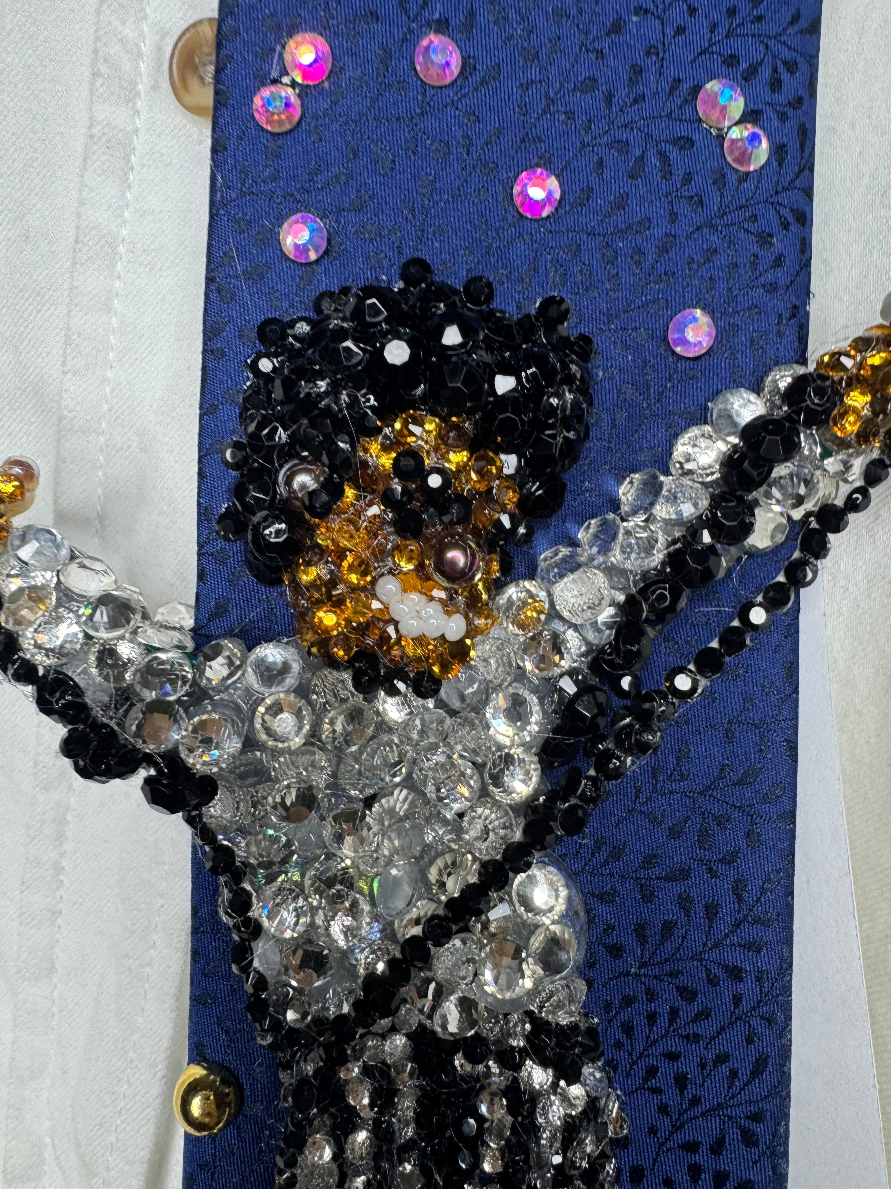 Navy Blue Floral Print Michael Jackson Hitting Star Body Pose While Performing Rock With You Live Tie