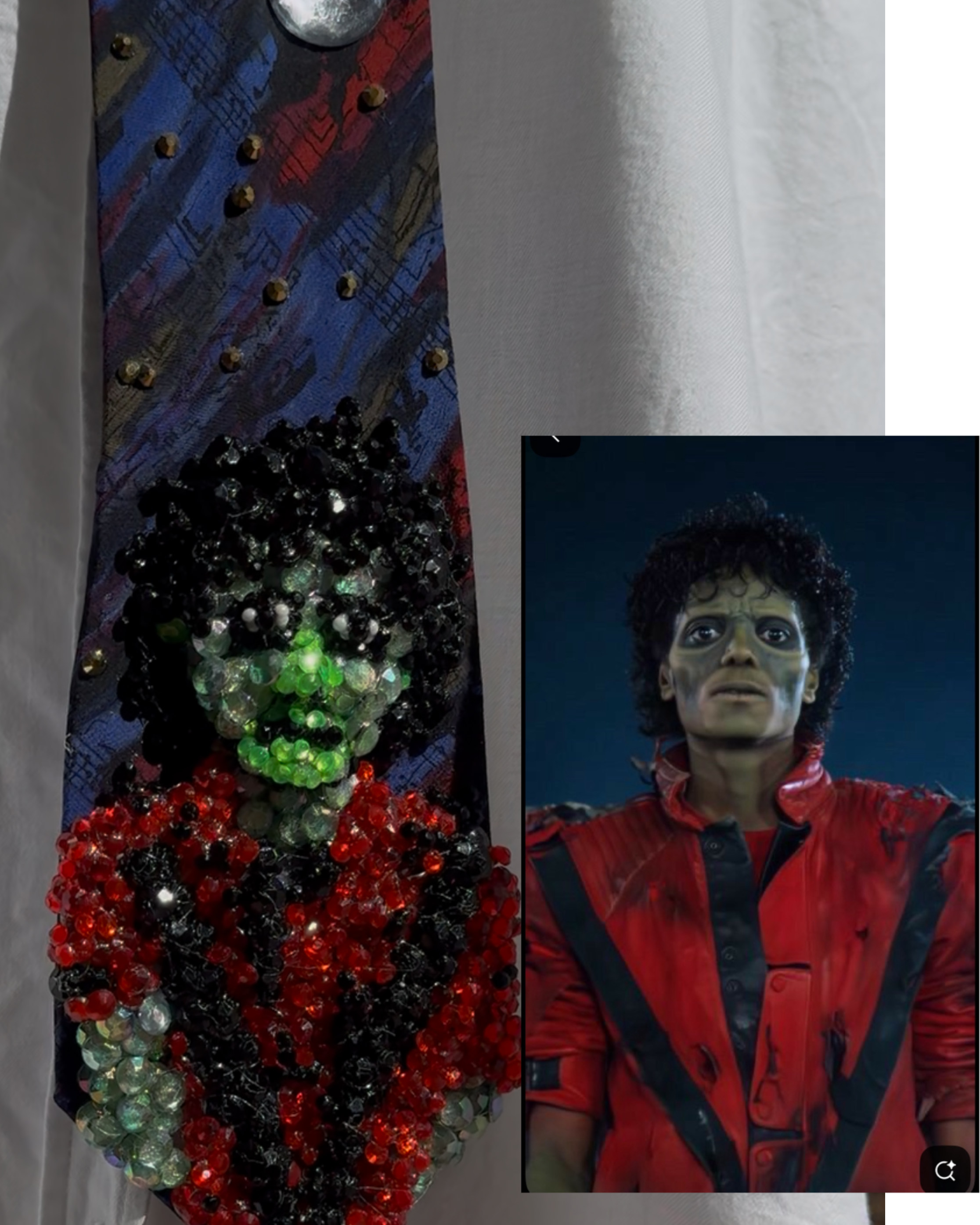 Navy Blue Michael Jackson Starring Zombie Face Thriller Music Video Tie