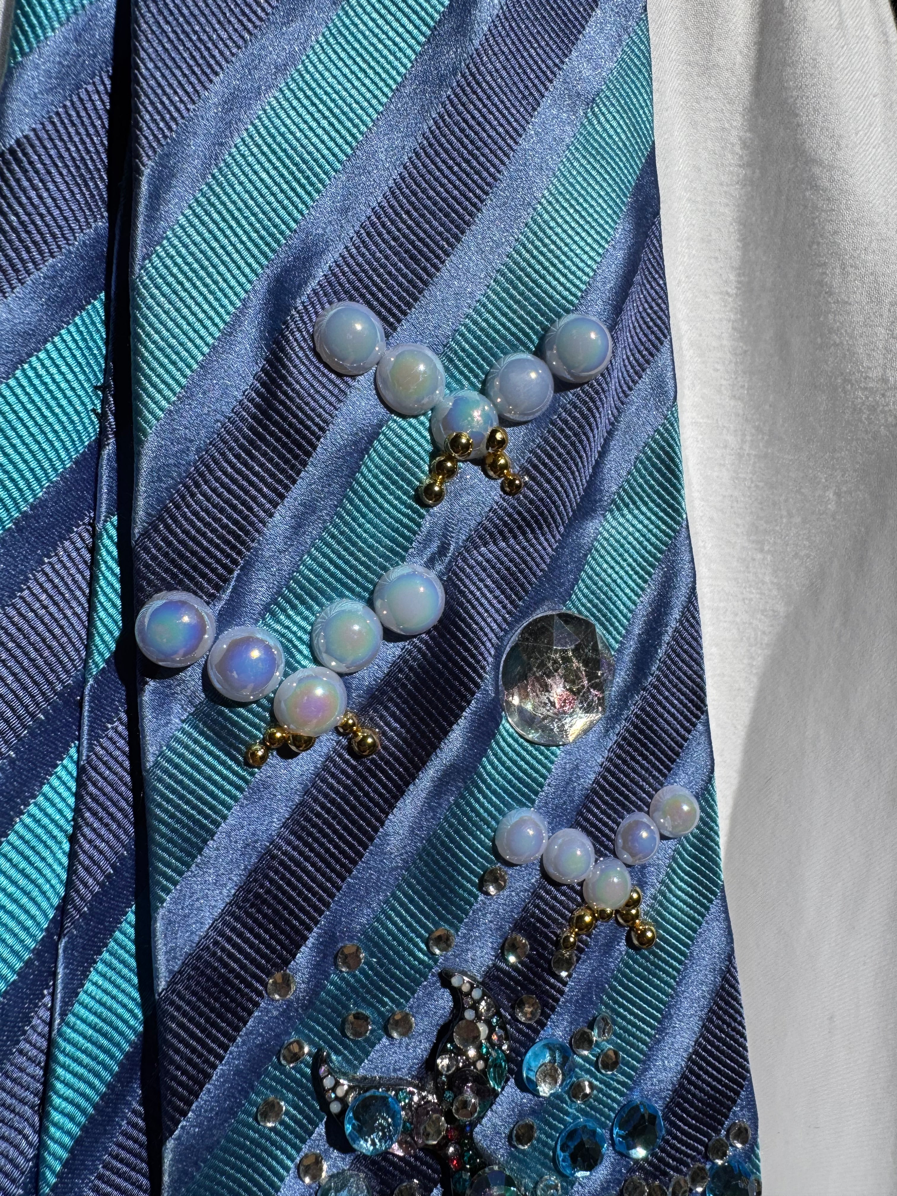 Blue Striped Beachside Ocean View Nature Royalty Tie