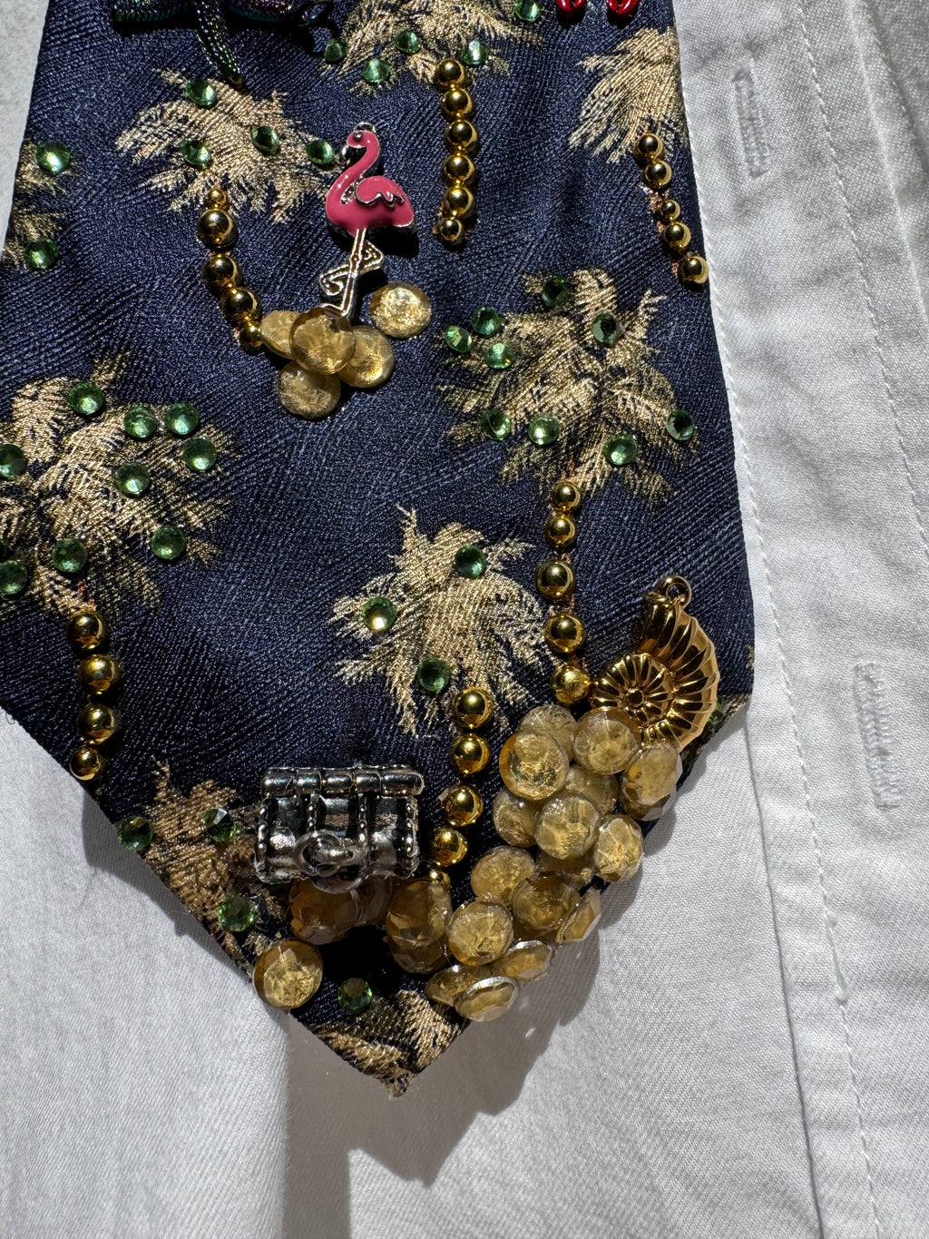 Navy Blue Palm Trees Tropical Royalty Nature Tie