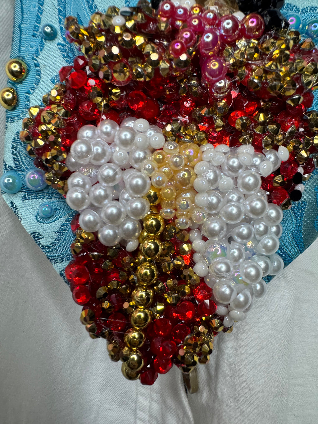 Light Blue Paisley Michael Jackson in Red and Gold Chinese Royalty Outfit During His China Tour Bad Era Tie