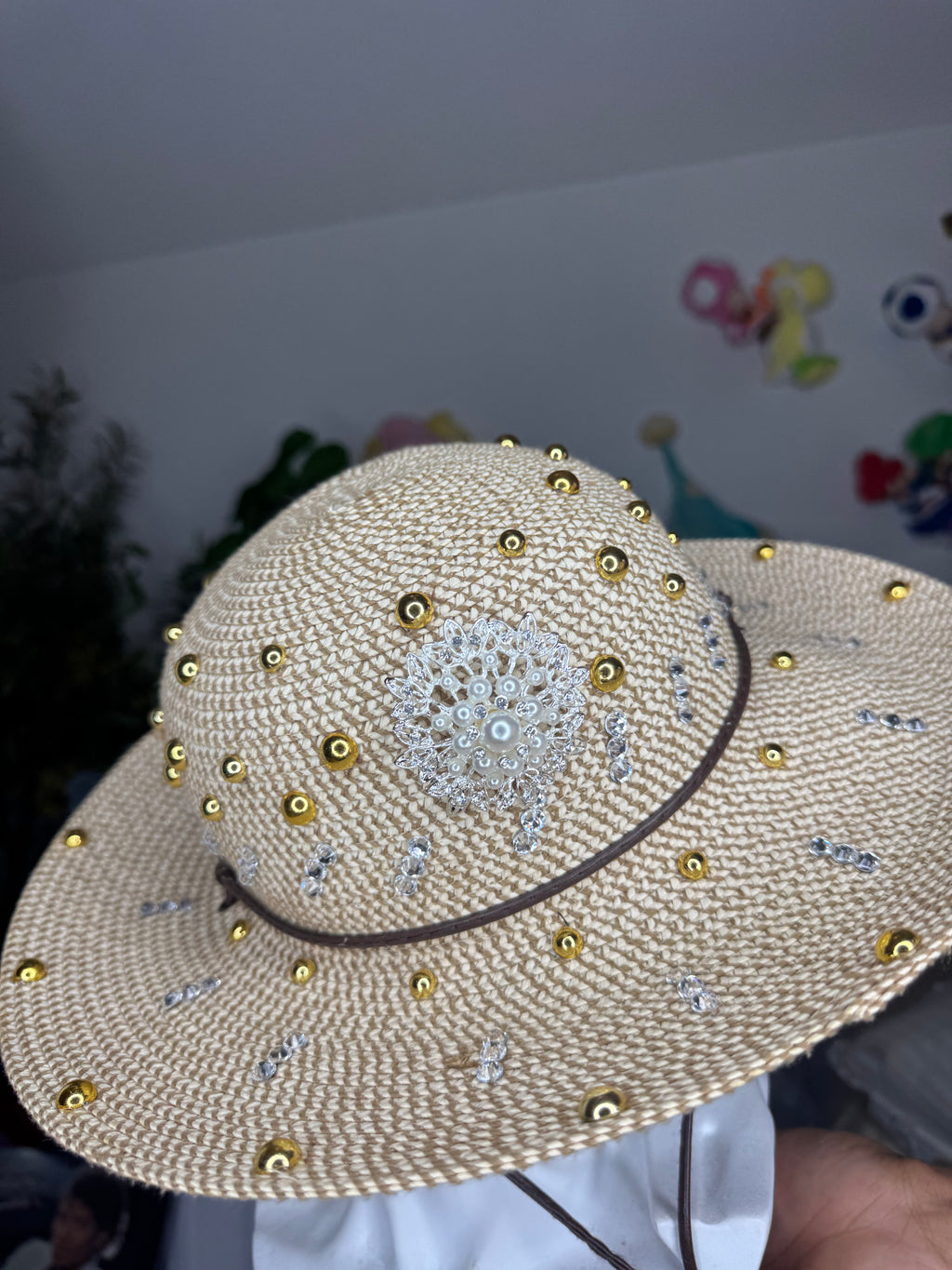 Beige Straw Breeze Wide Brim High Class Royalty Sun Hat