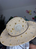 Beige Straw Breeze Wide Brim High Class Royalty Sun Hat