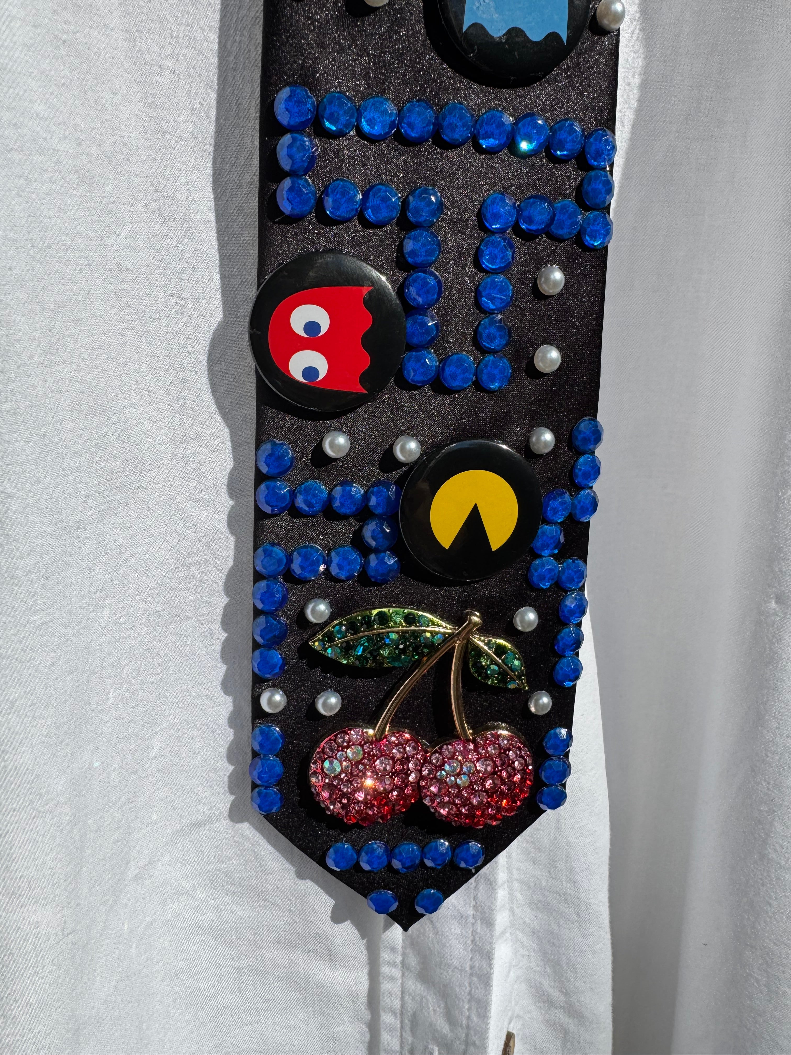 Black Silk Pac-Man Video Game Tie