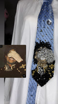 Sky Blue Michael Jackson White Glove Over Face Smiling at the Guinness Book Of World Records 1984 Tie