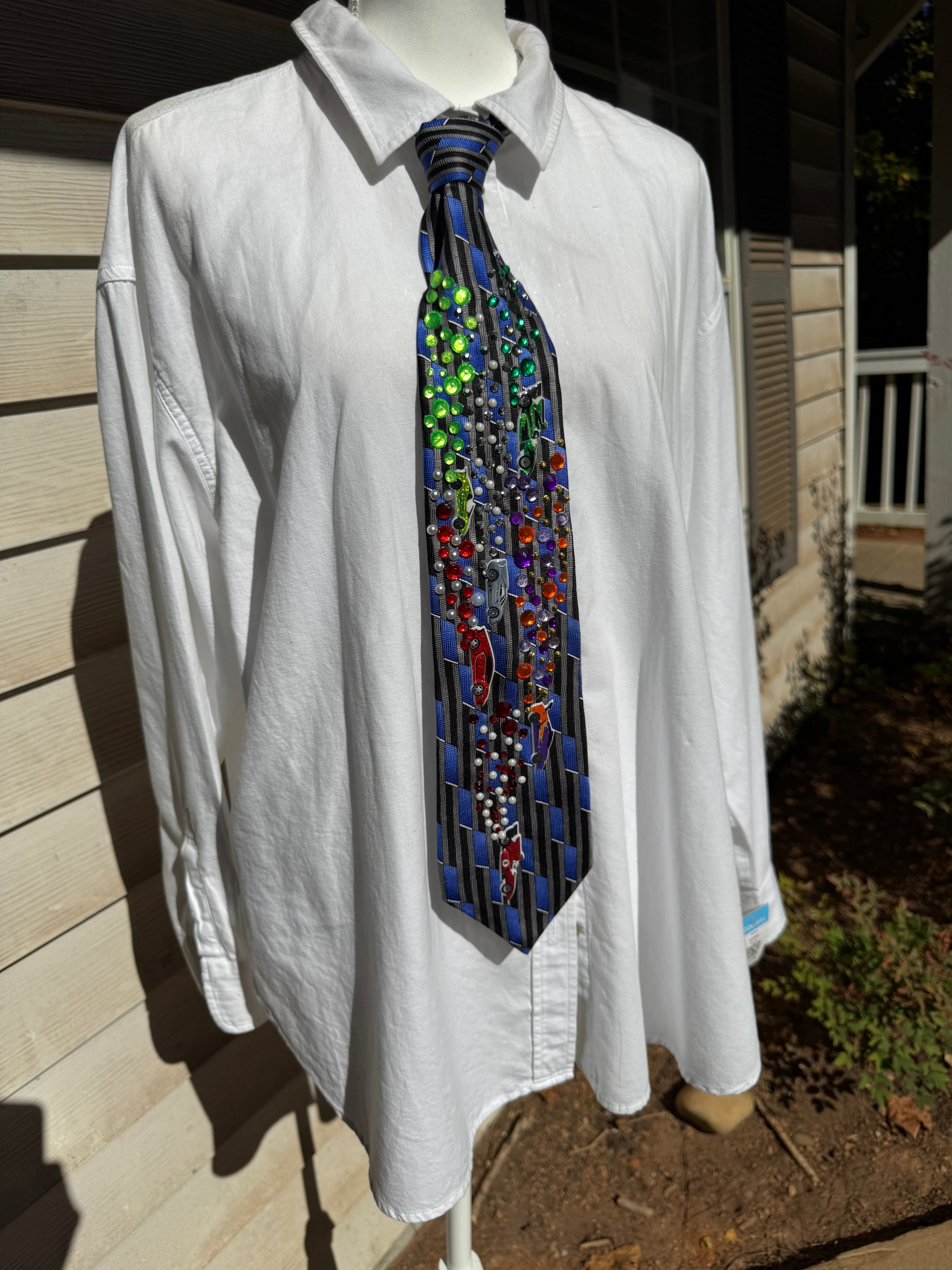 Navy Blue and Grey Cars Racing Daytona Tie