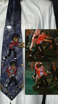 Navy Blue Wavy Striped Michael Jackson Double Dance Scene for Beat It Music Video Tie