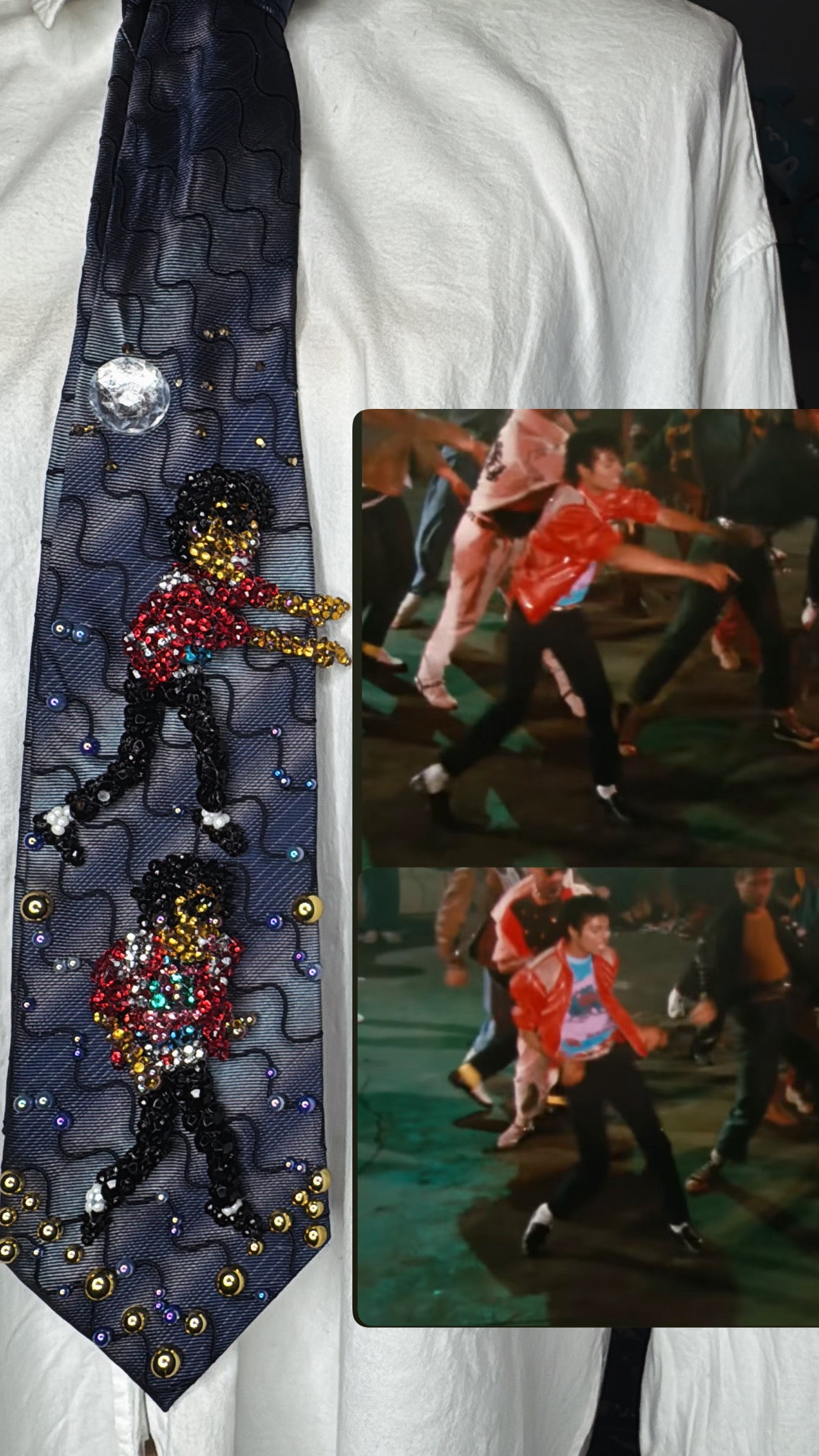 Navy Blue Wavy Striped Michael Jackson Double Dance Scene for Beat It Music Video Tie