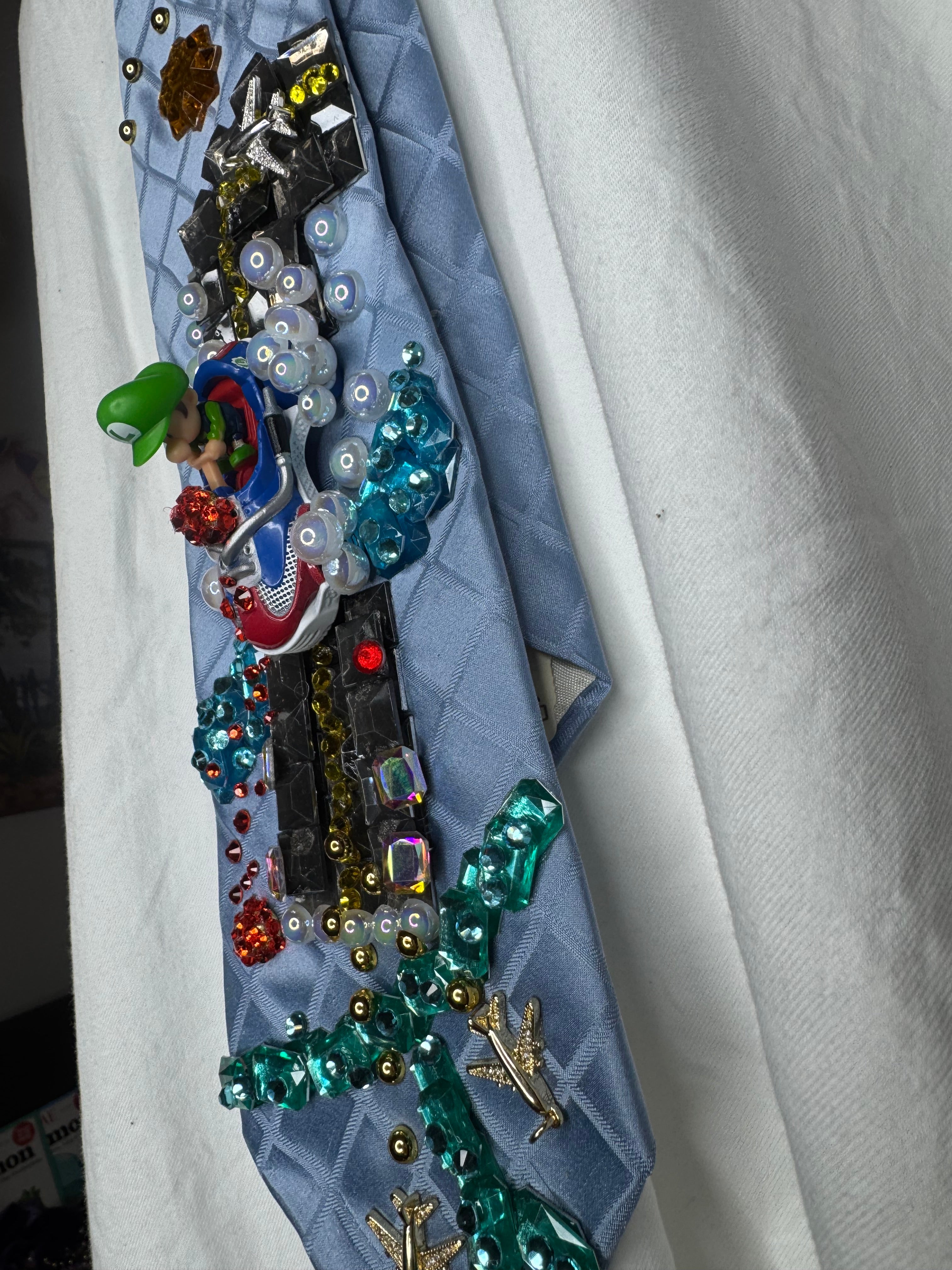 Sky Blue Baby Luigi About to Take Fly On Sunshine Airport 200cc Mario Kart Tie