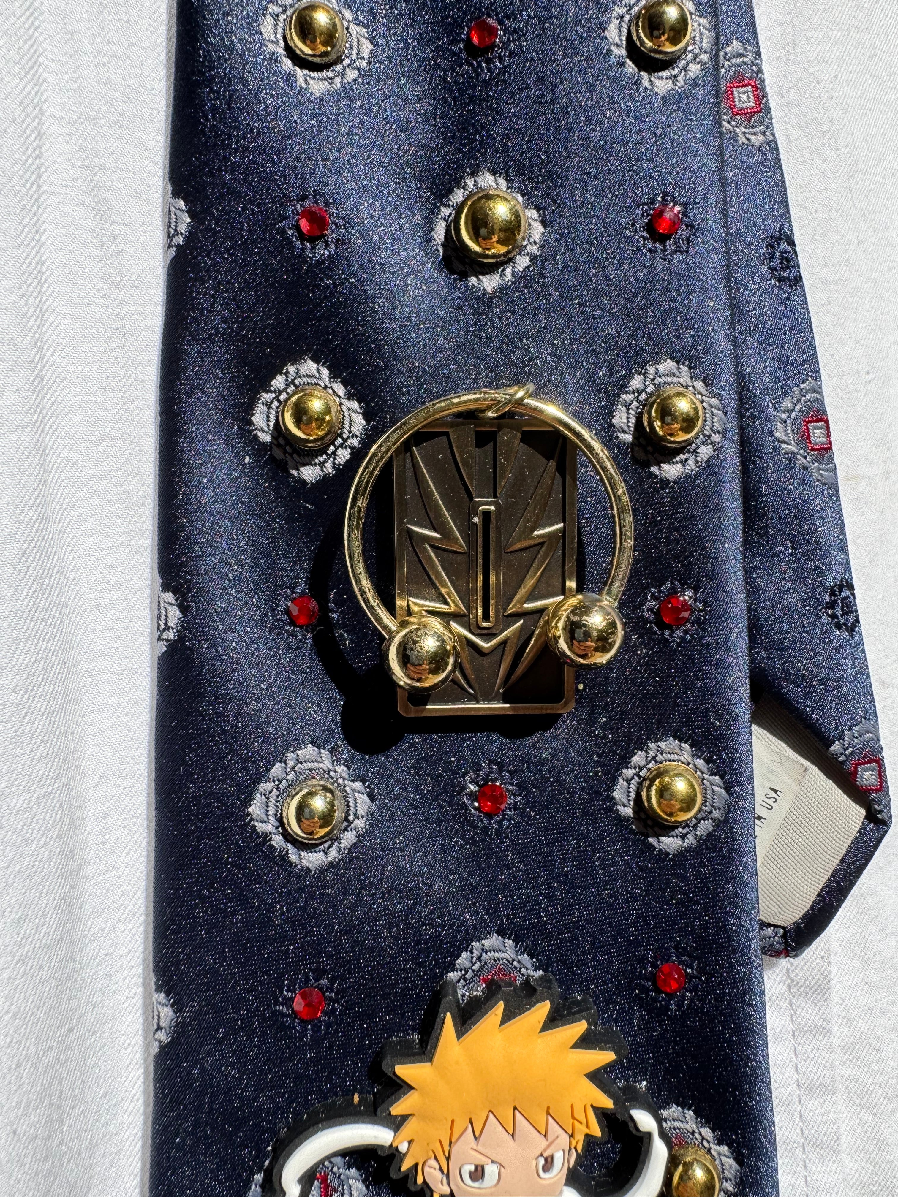Navy Blue Ichigo Kuroaski On Bridge with Sword Bleach Tie