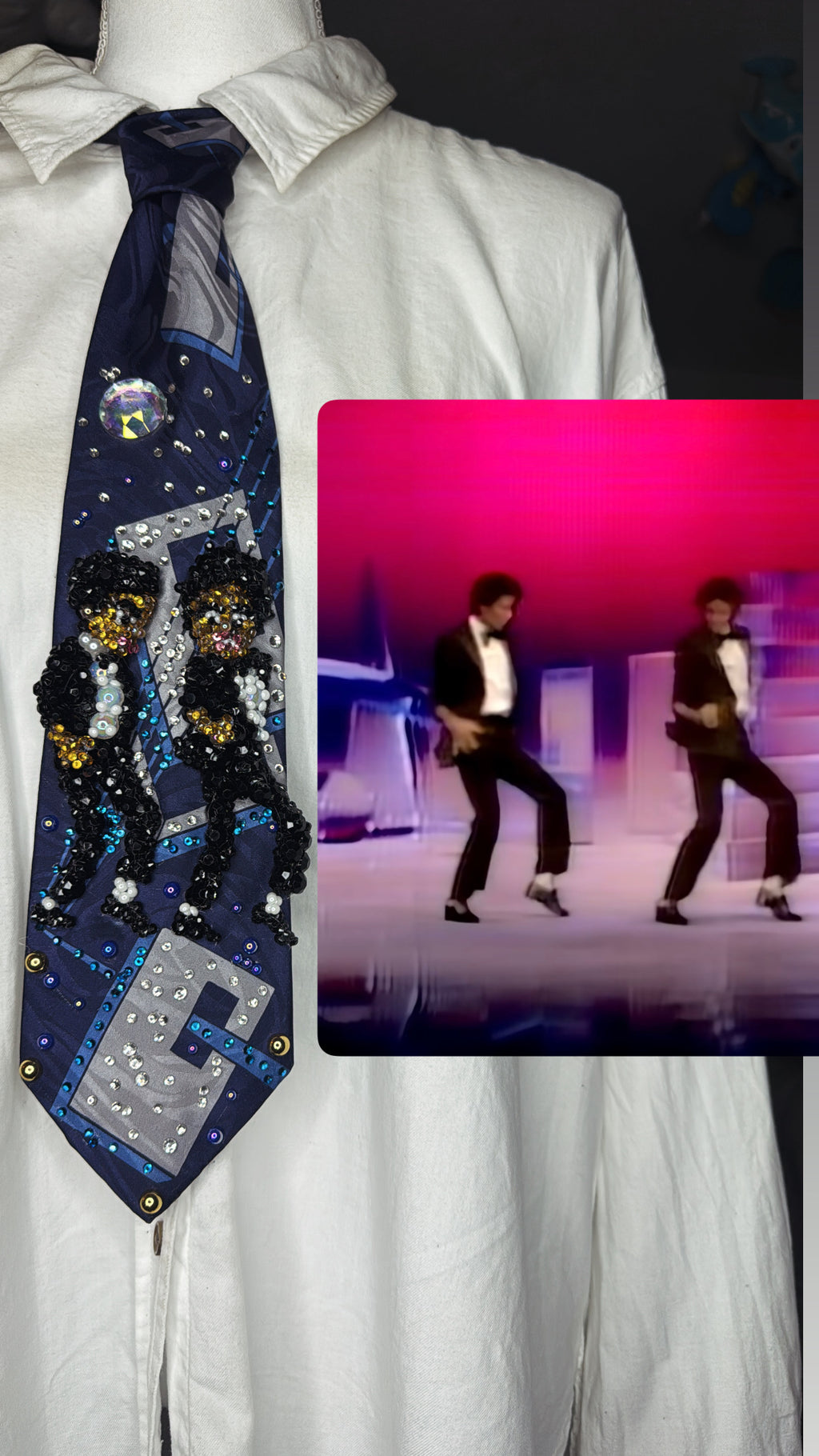 Navy Blue Michael Jackson Double Clone Ending Pose in DSTYGE Music Video Tie