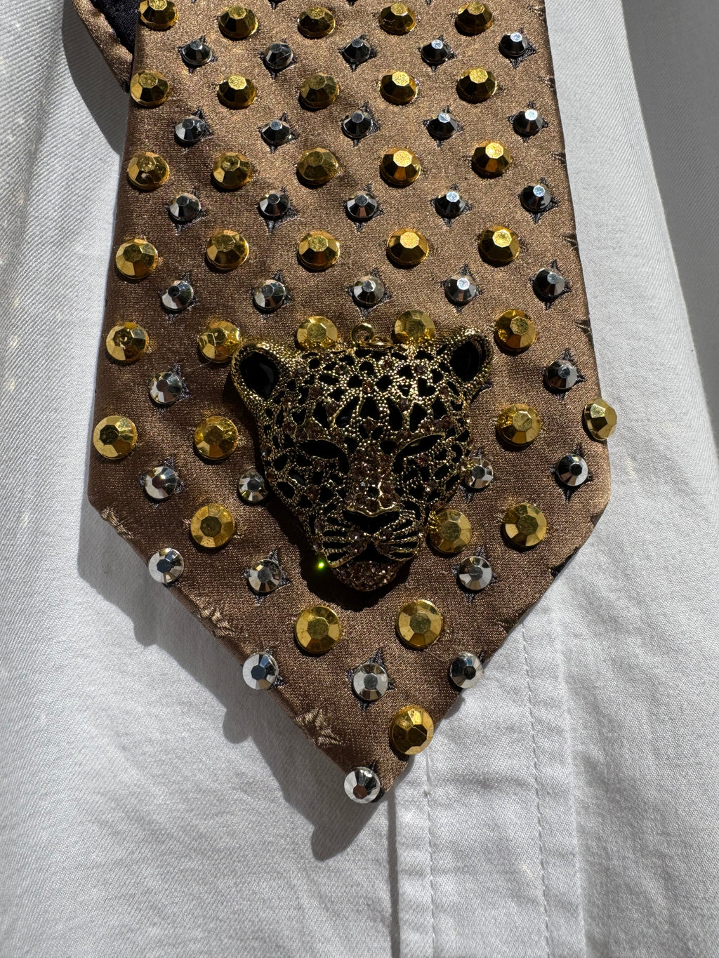 Brown Gold and Silver Jaguar Royalty Nature Tie