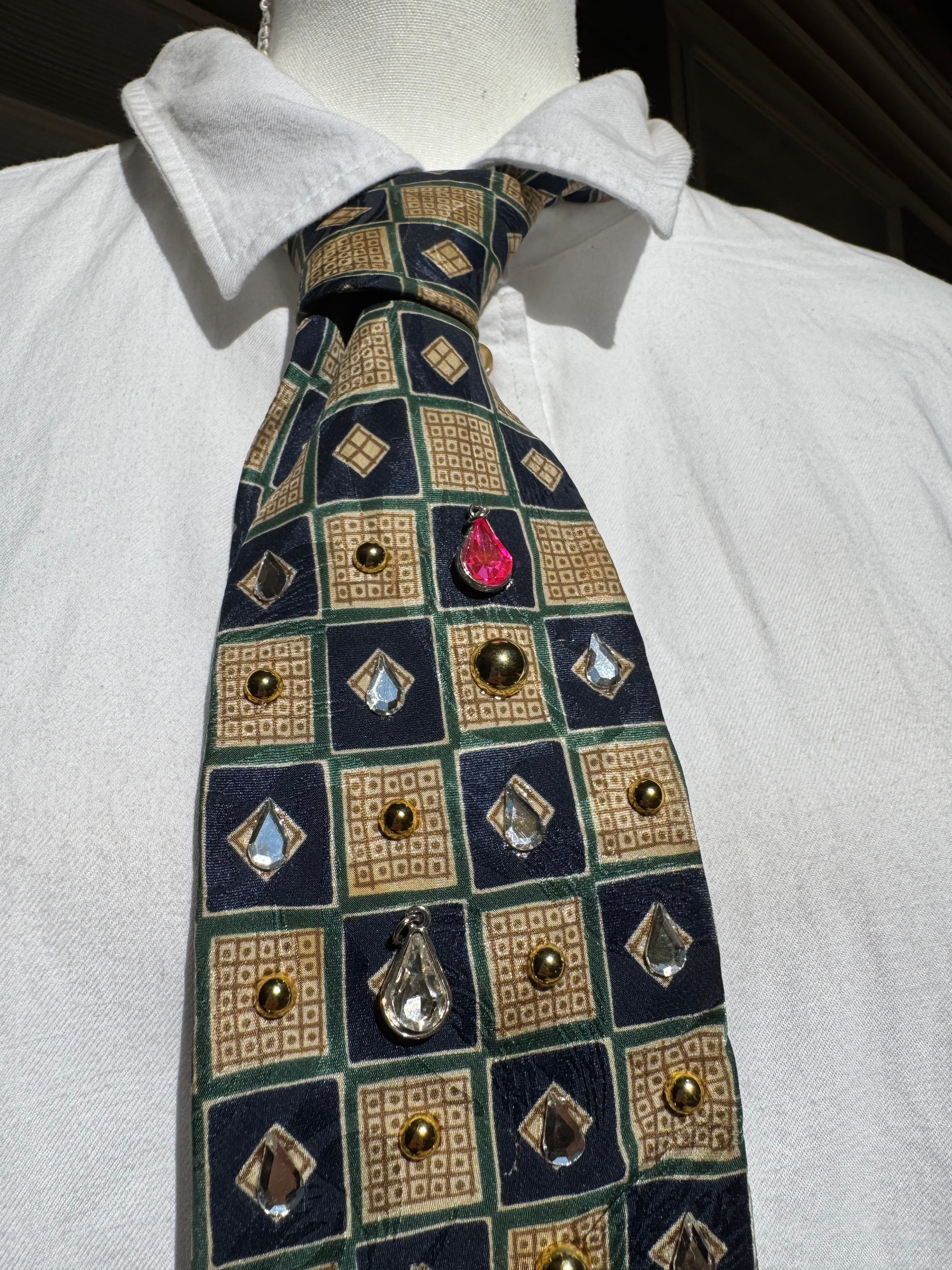 Navy Blue and Gold Colorful Raindrops Treasure Box Royalty Tie