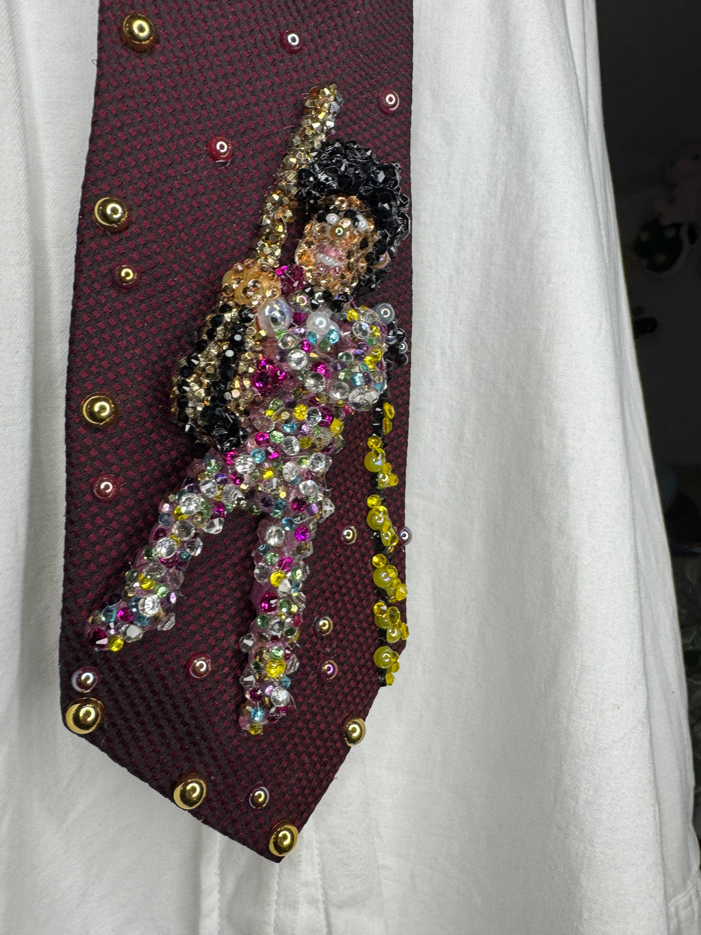 Burgundy Prince Rocking Guitar Jumping in the Air in Full Colorful Spotted Outfit Live Tie