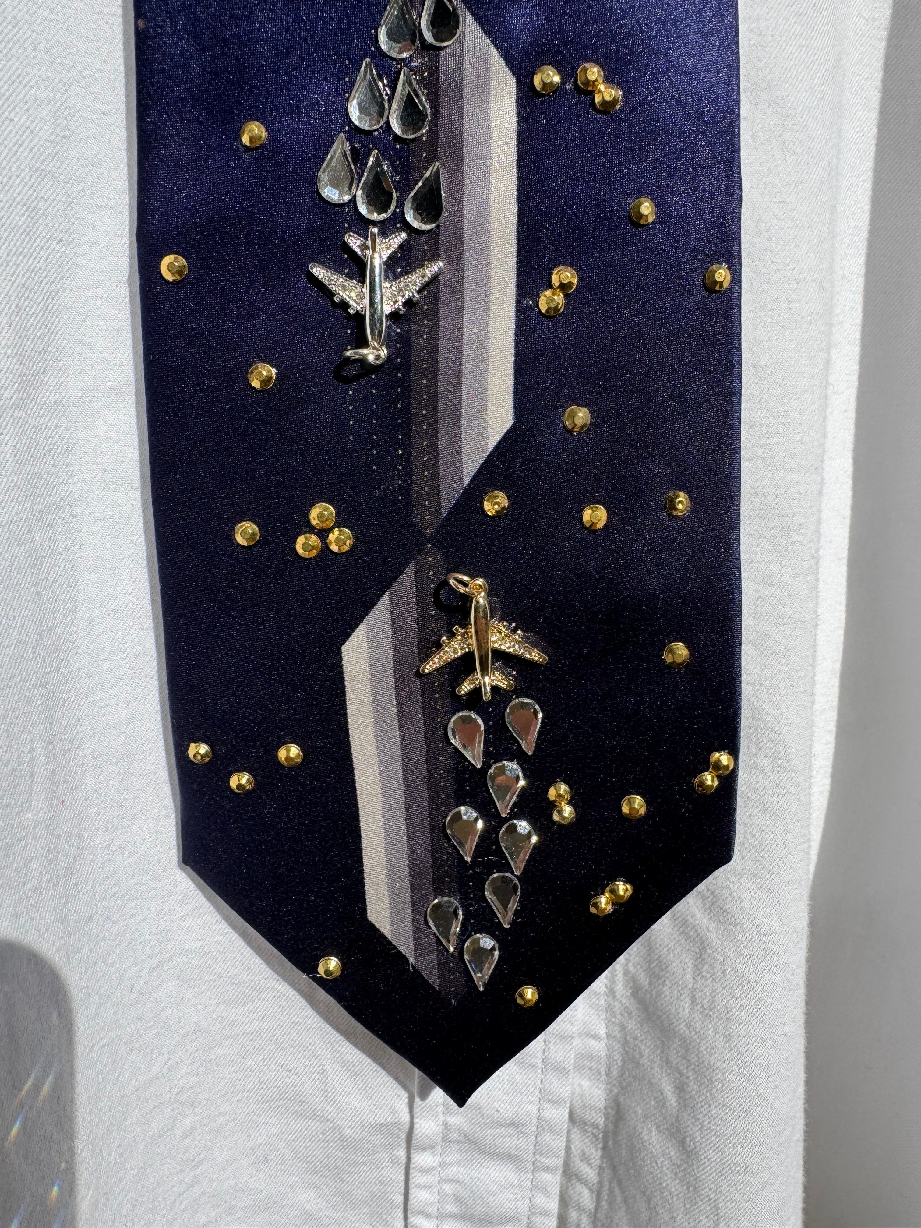 Royal Deep Blue Planes on a Starry Night Pilot Tie