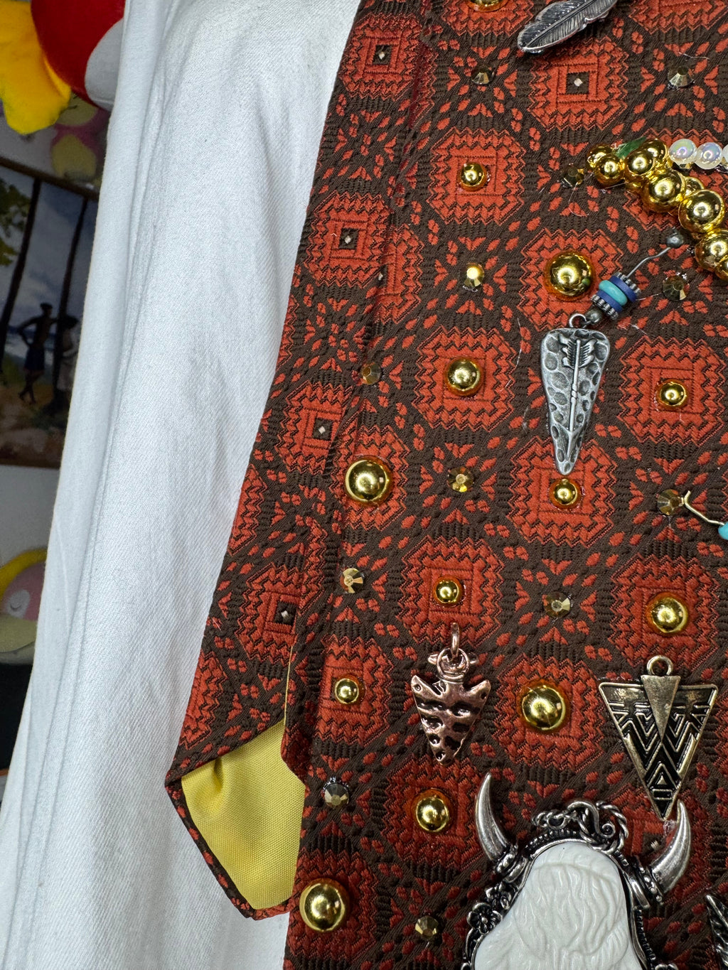 Orange Sweater Print Native vs Buffalo Nature Royalty Tie