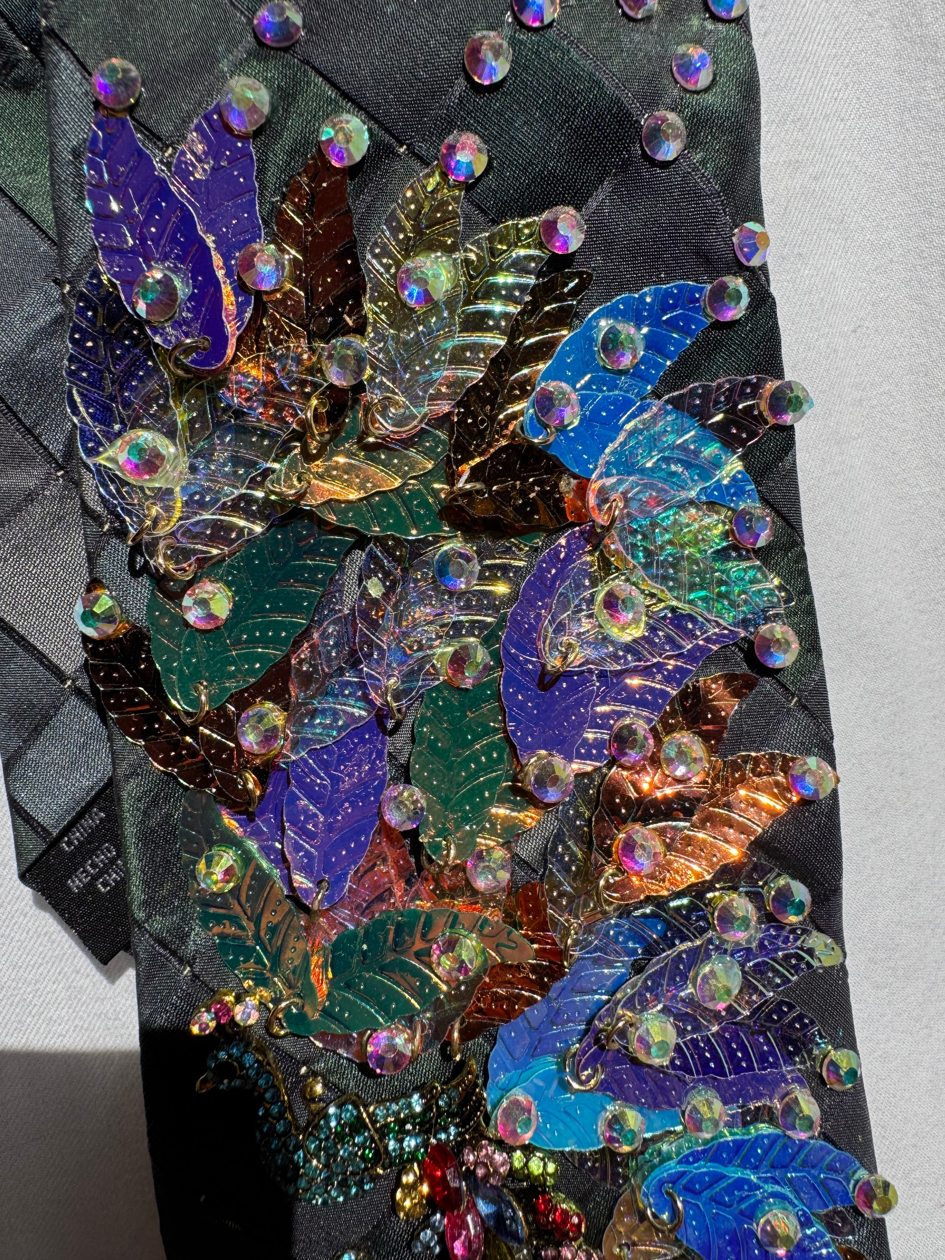 Dark Green Iridescent Feathered Peacock Royalty Nature Tie