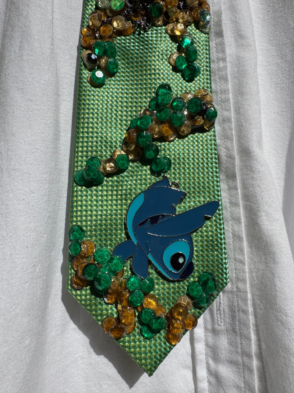 Light Green Stitch Hand Stand Walking Through Trees Nature Tie