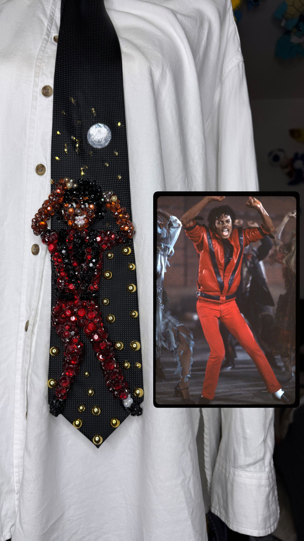 Dark Grey Michael Jackson Arm Over Head Thriller Pose Music Video Tie