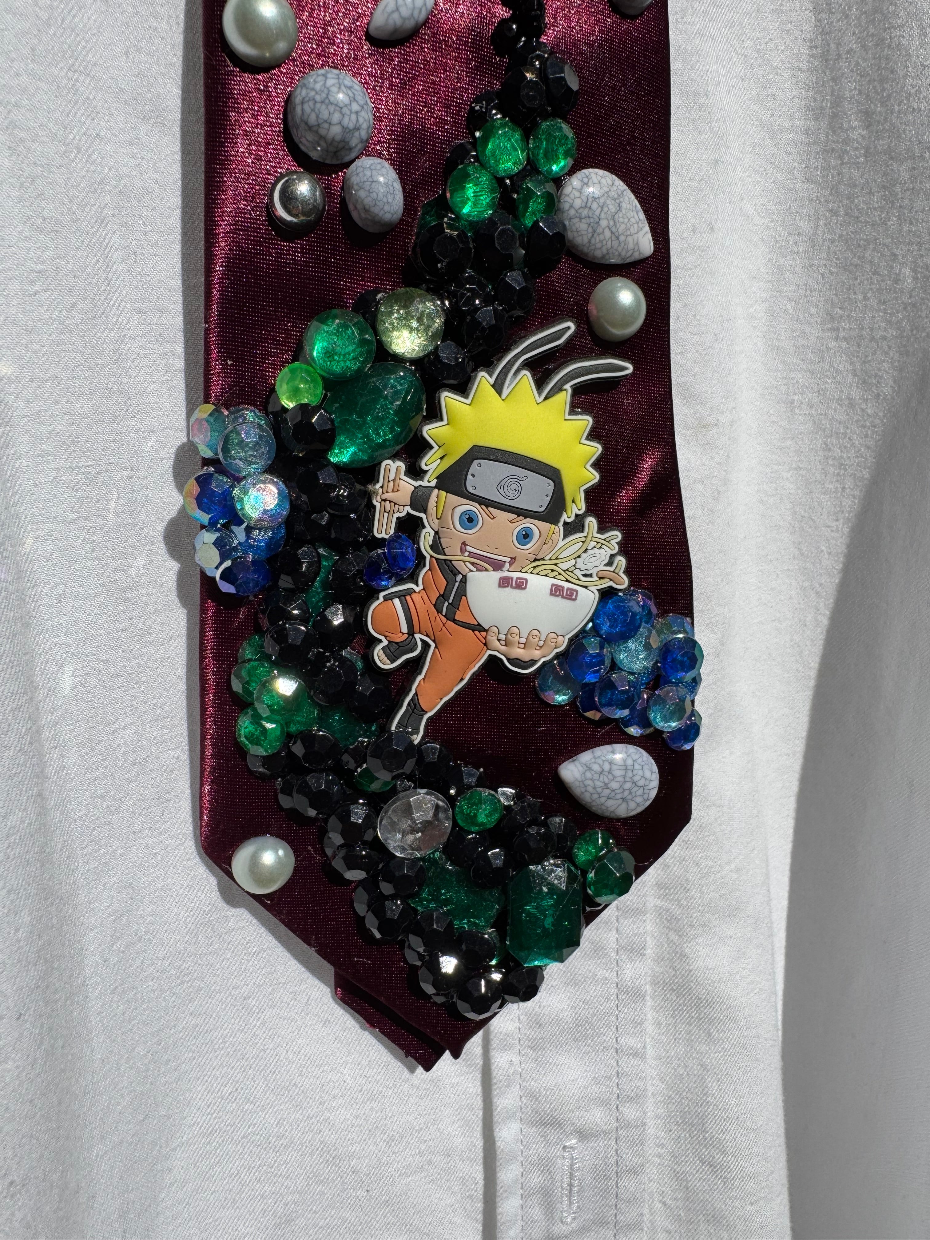 Burgundy Silk Midnight Ramen Run Naruto Shippuden Anime Tie