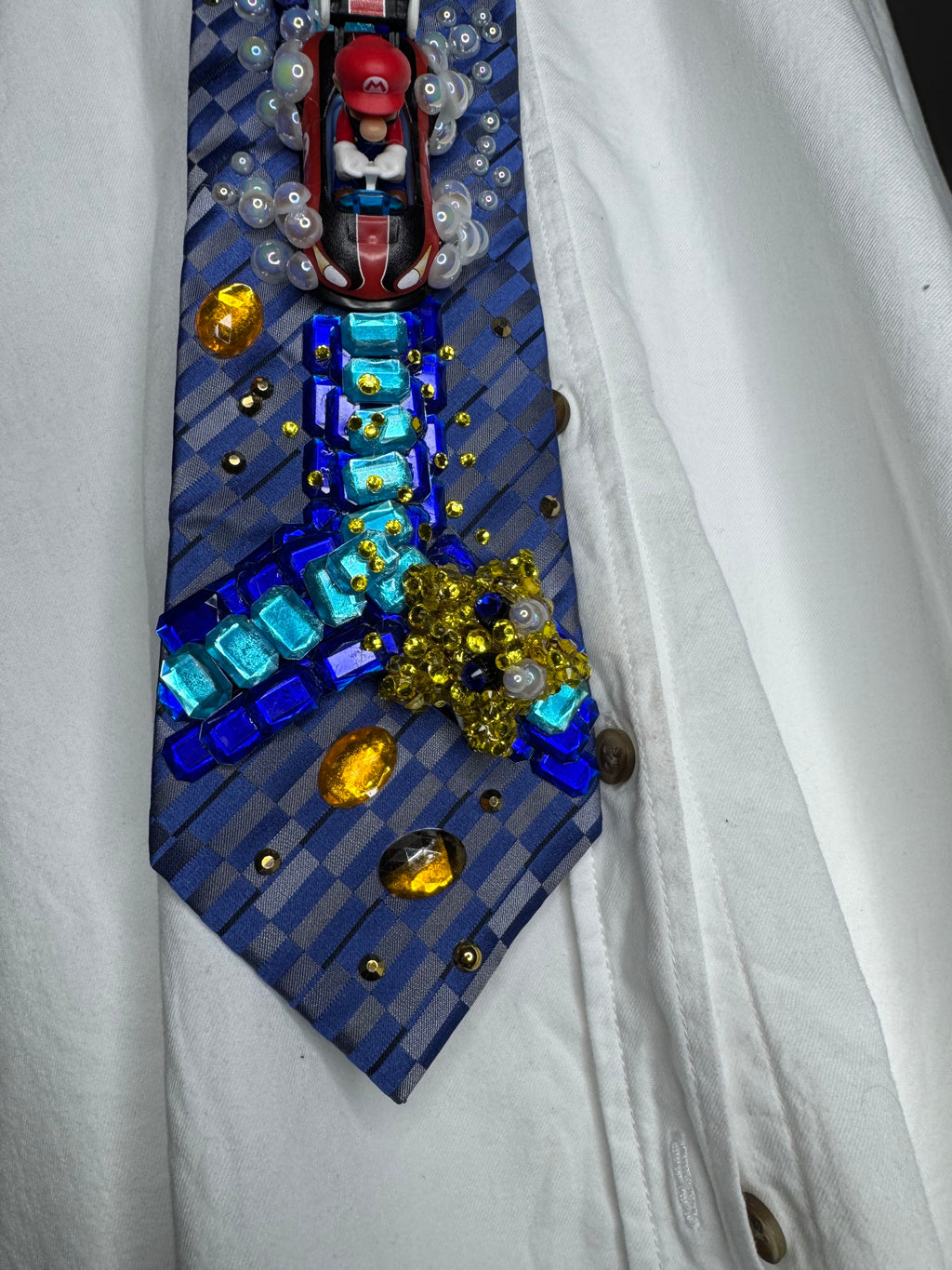 Navy Blue Mario Chasing Star On Icy Glacier Road 200cc Mario Kart Tie