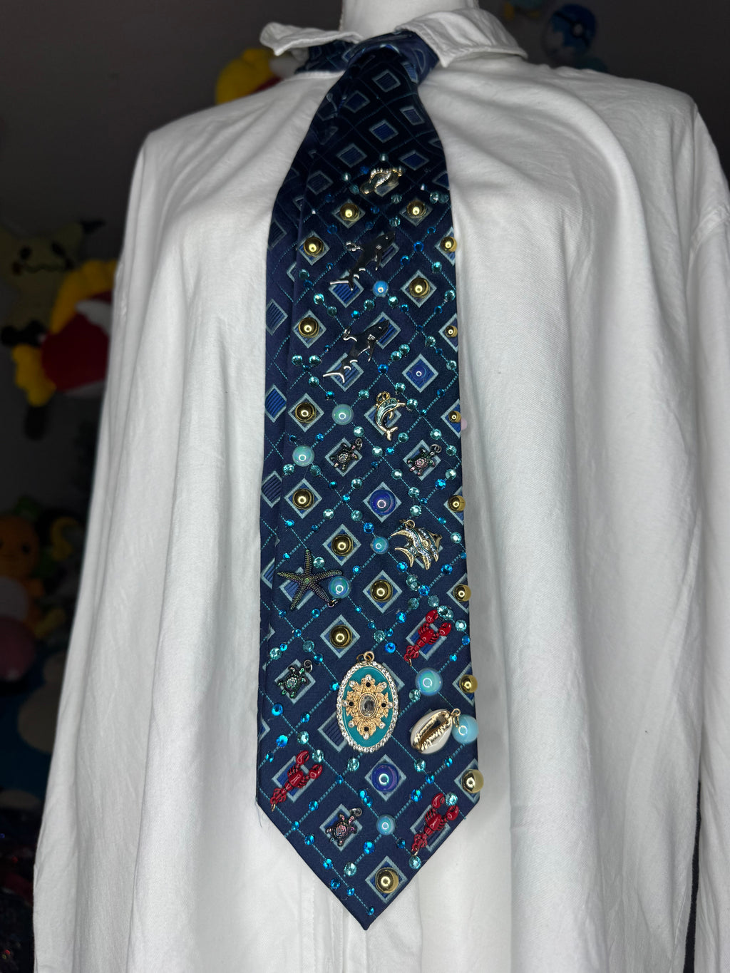 Navy Blue Ocean Floor Tropical Treasure Box Royalty Tie