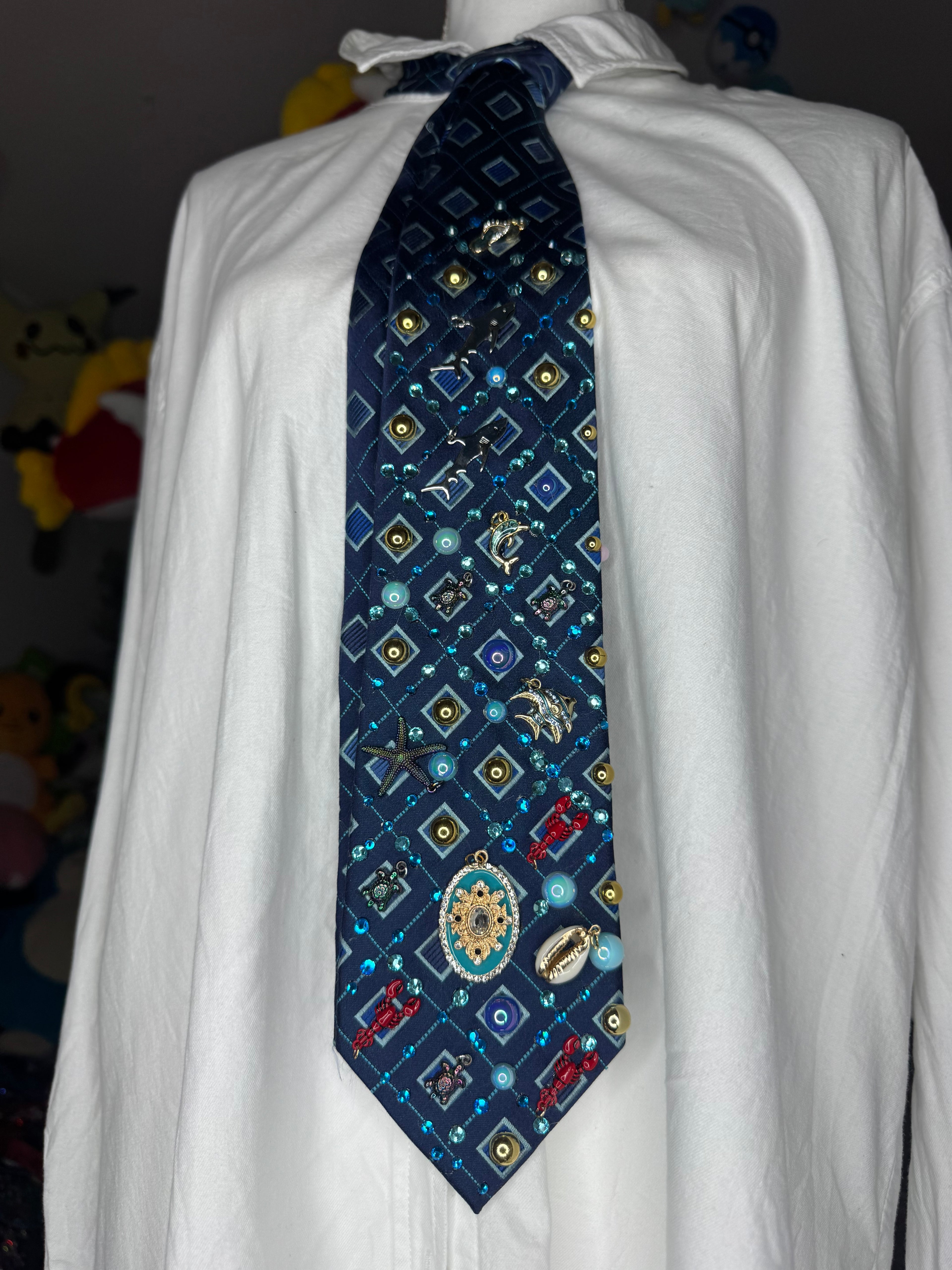 Navy Blue Ocean Floor Tropical Treasure Box Royalty Tie