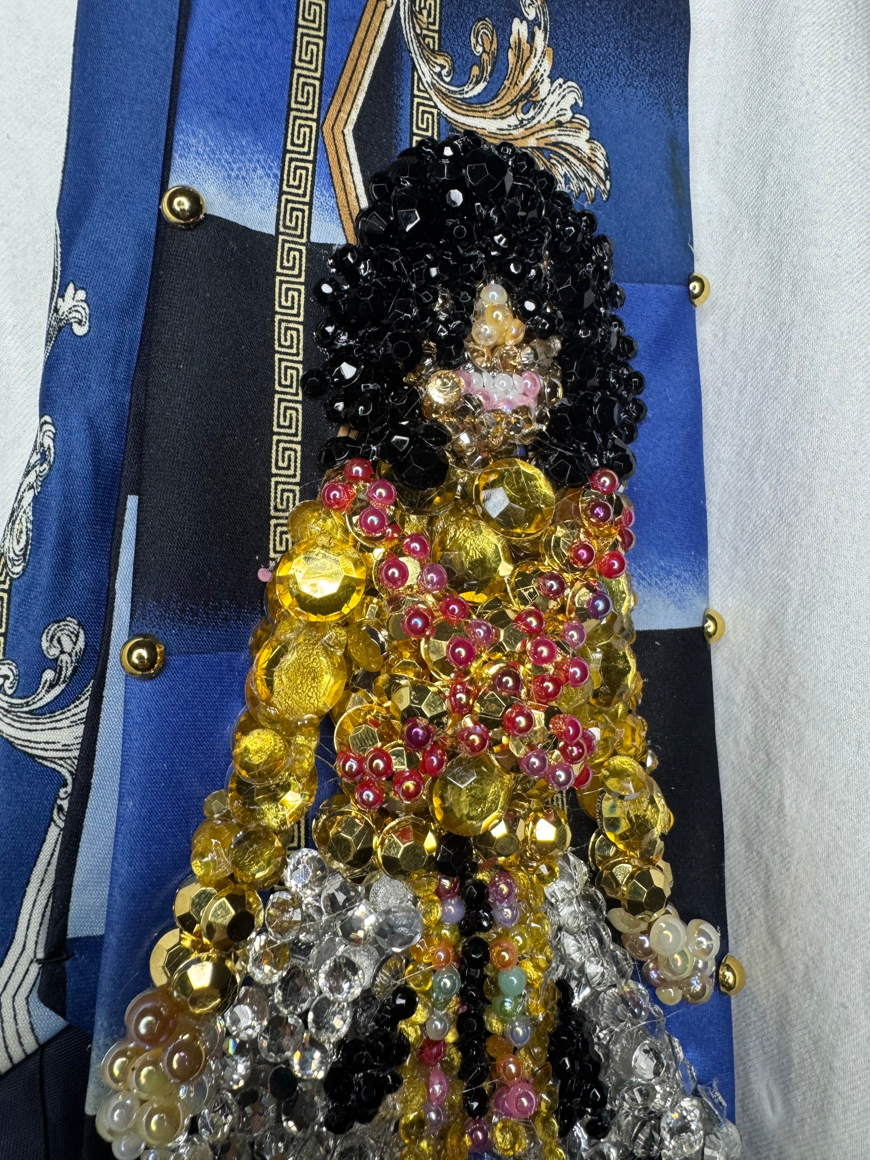 Navy Blue Egyptian Print Michael Jackson Hitting Squat Knee Pose From Remember the Time Music Video Tie