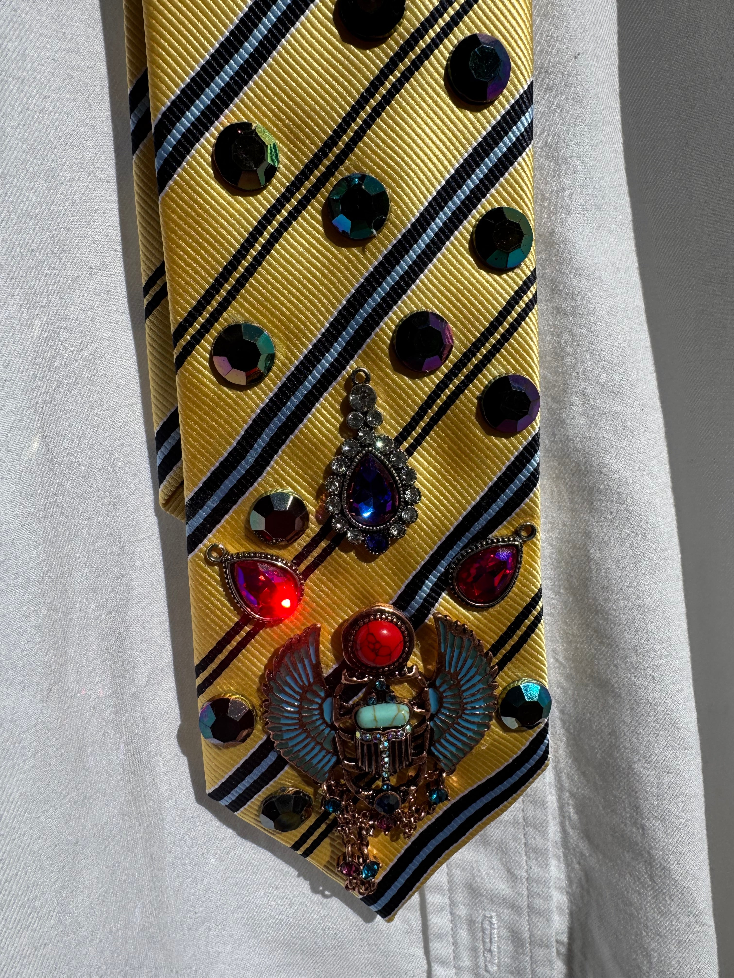 Yellow Striped Aztec Dark Iridescent Royalty Tie