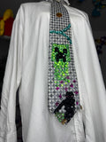 Grey Enderman Holding Dirtblock and Giant Creeper Minecraft Tie
