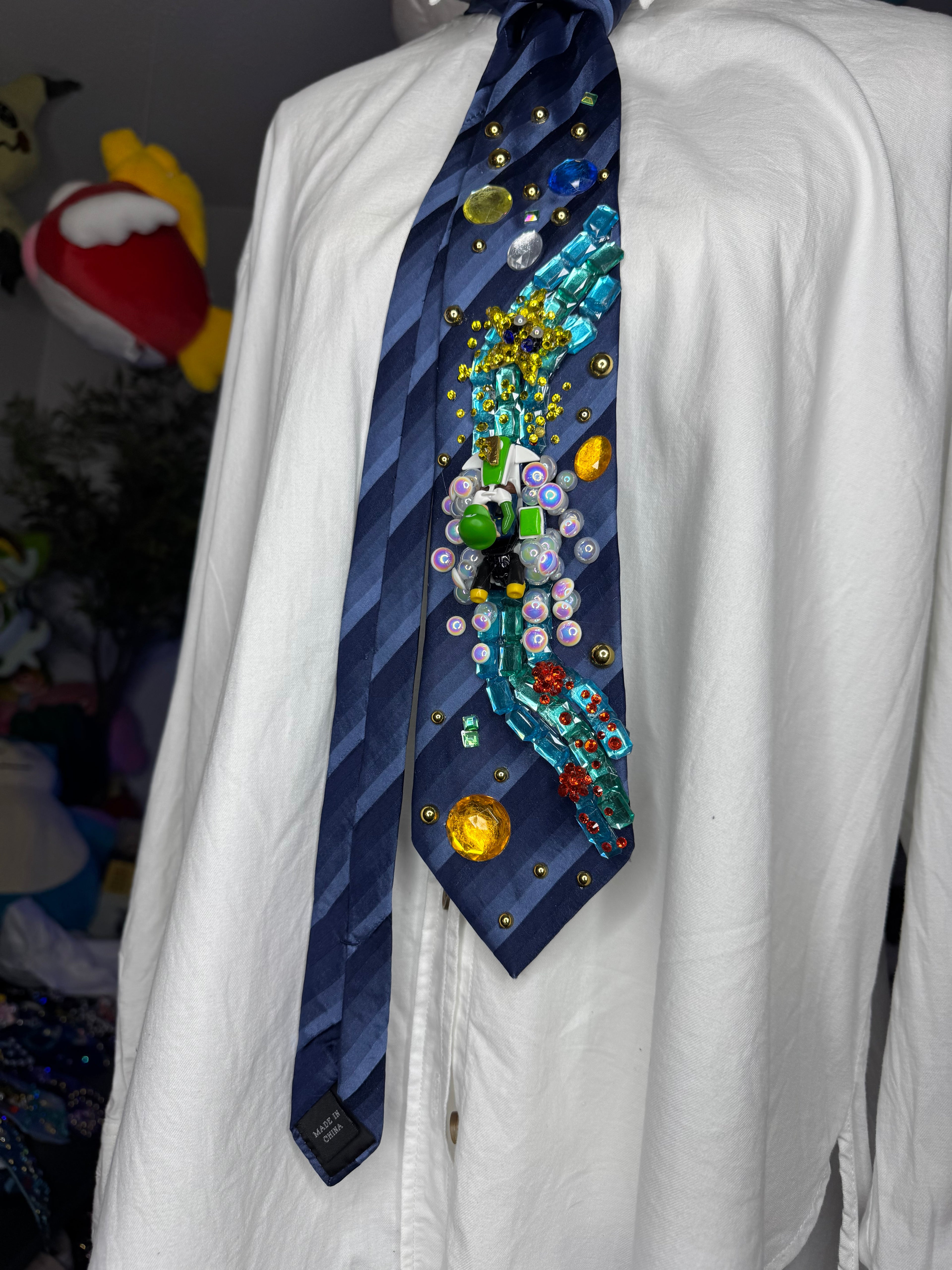 Navy Blue Luigi Chasing Star On Icy Glacier Road 200cc Mario Kart Tie