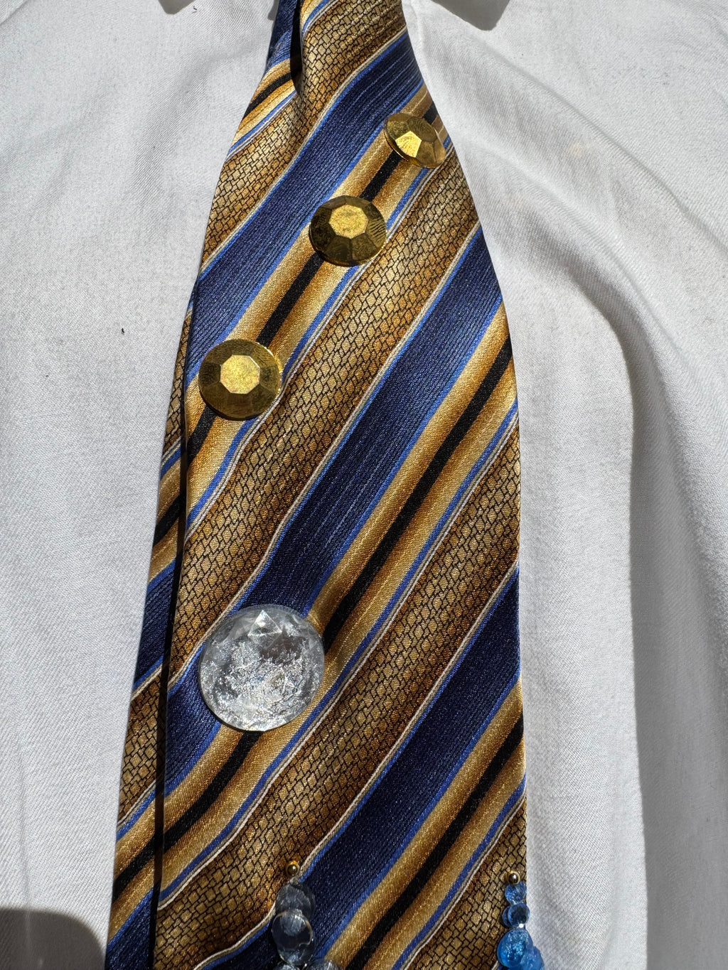 Gold and Blue Egyptian Striped Jaguar Pharaoh Taj Mahal Kingdom Royalty Tie