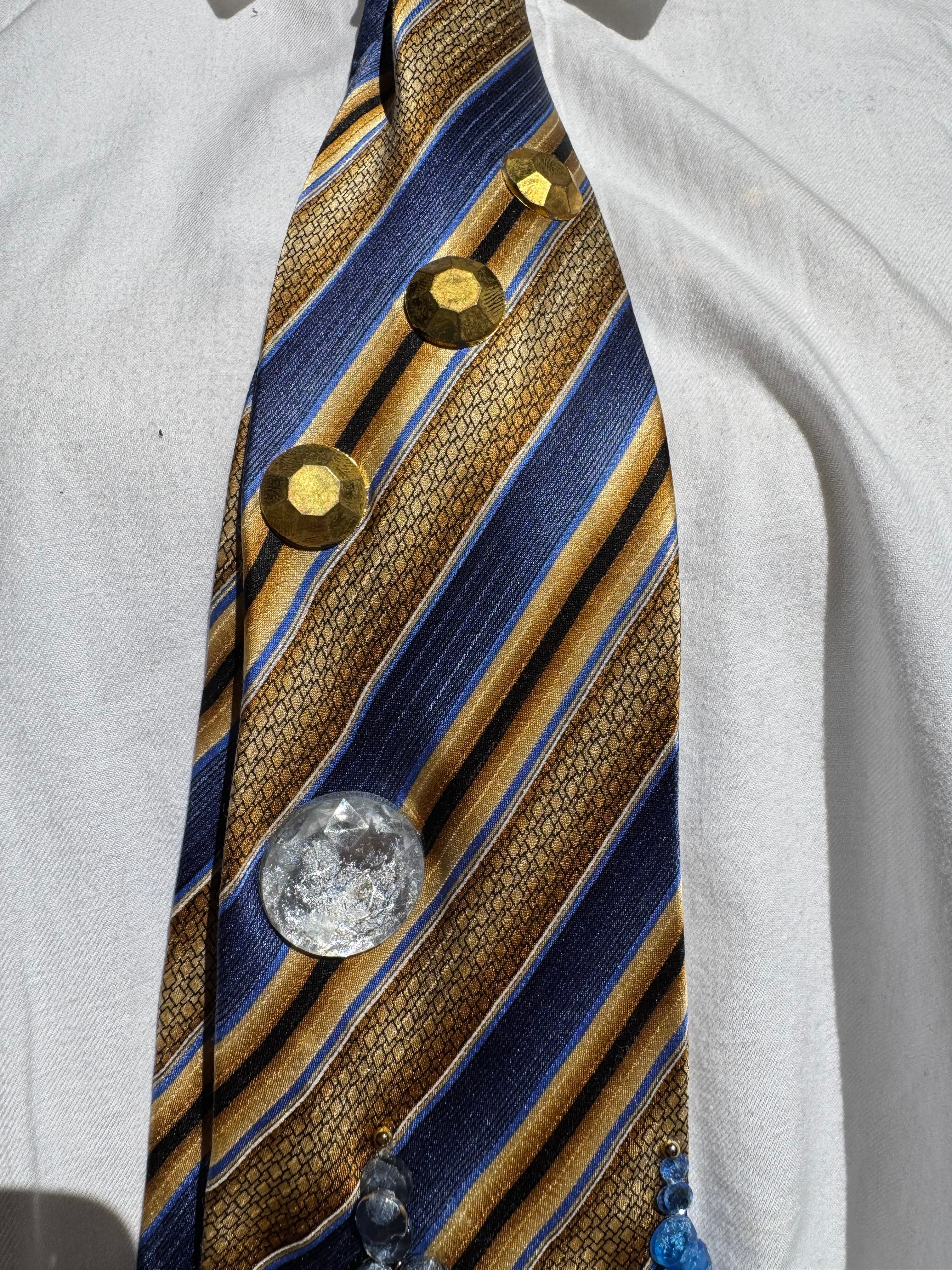 Gold and Blue Egyptian Striped Jaguar Pharaoh Taj Mahal Kingdom Royalty Tie