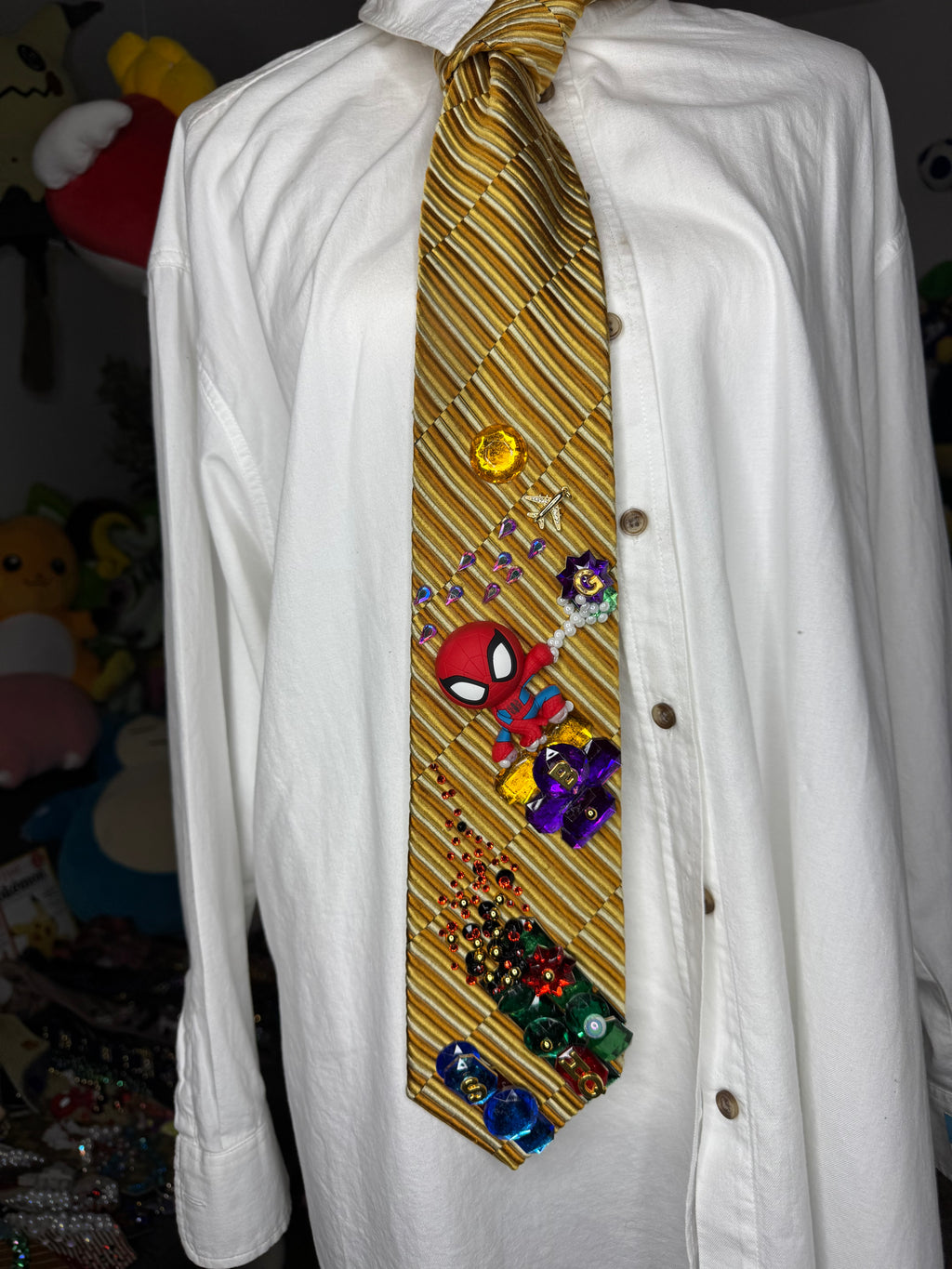 Yellow and Gold Spiderman Saving Burning HQ Building Tie