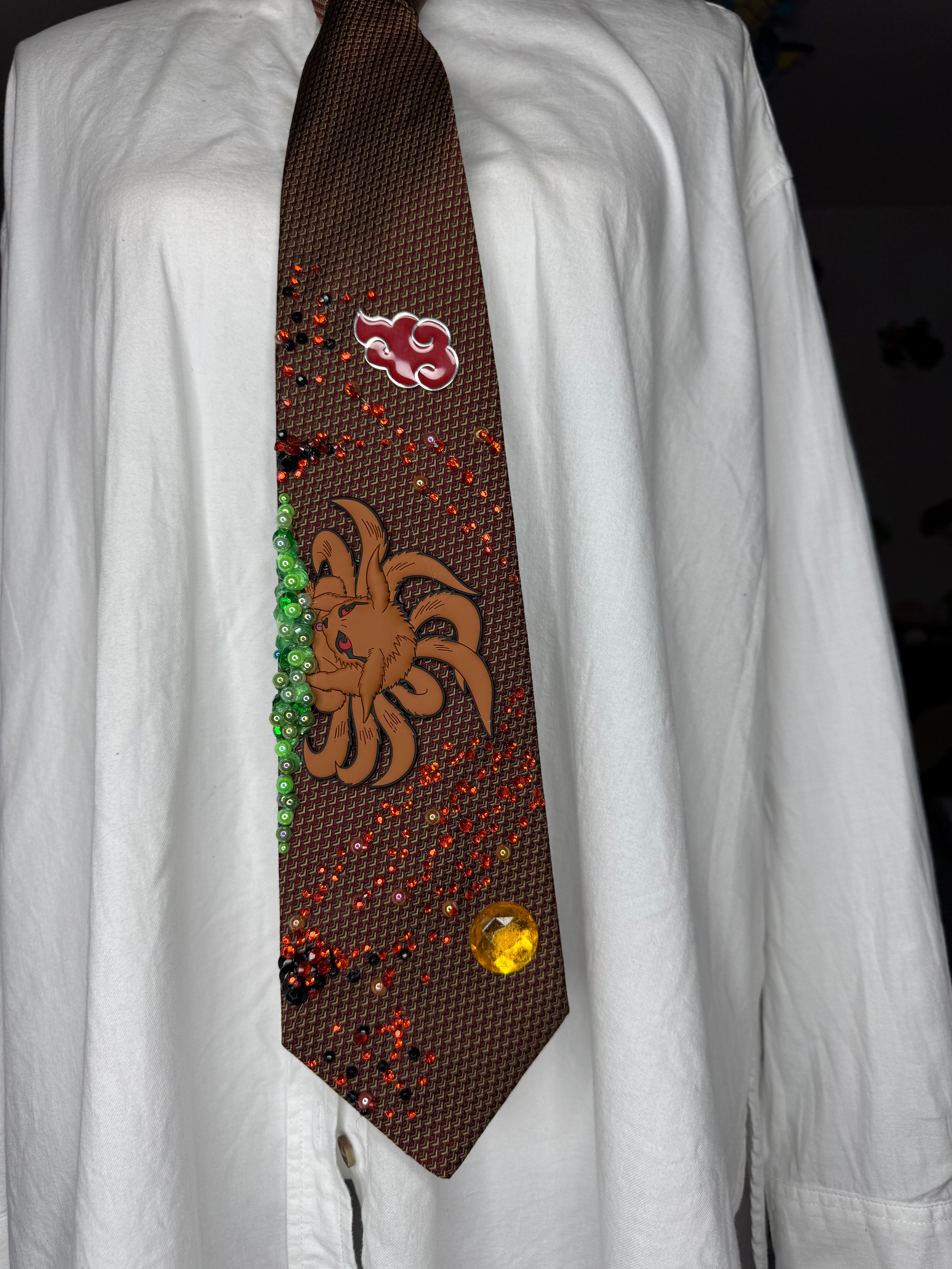 Orange Kurama Nine Tails In Fire Asteroid Chaos Naruto Shippuden Tie