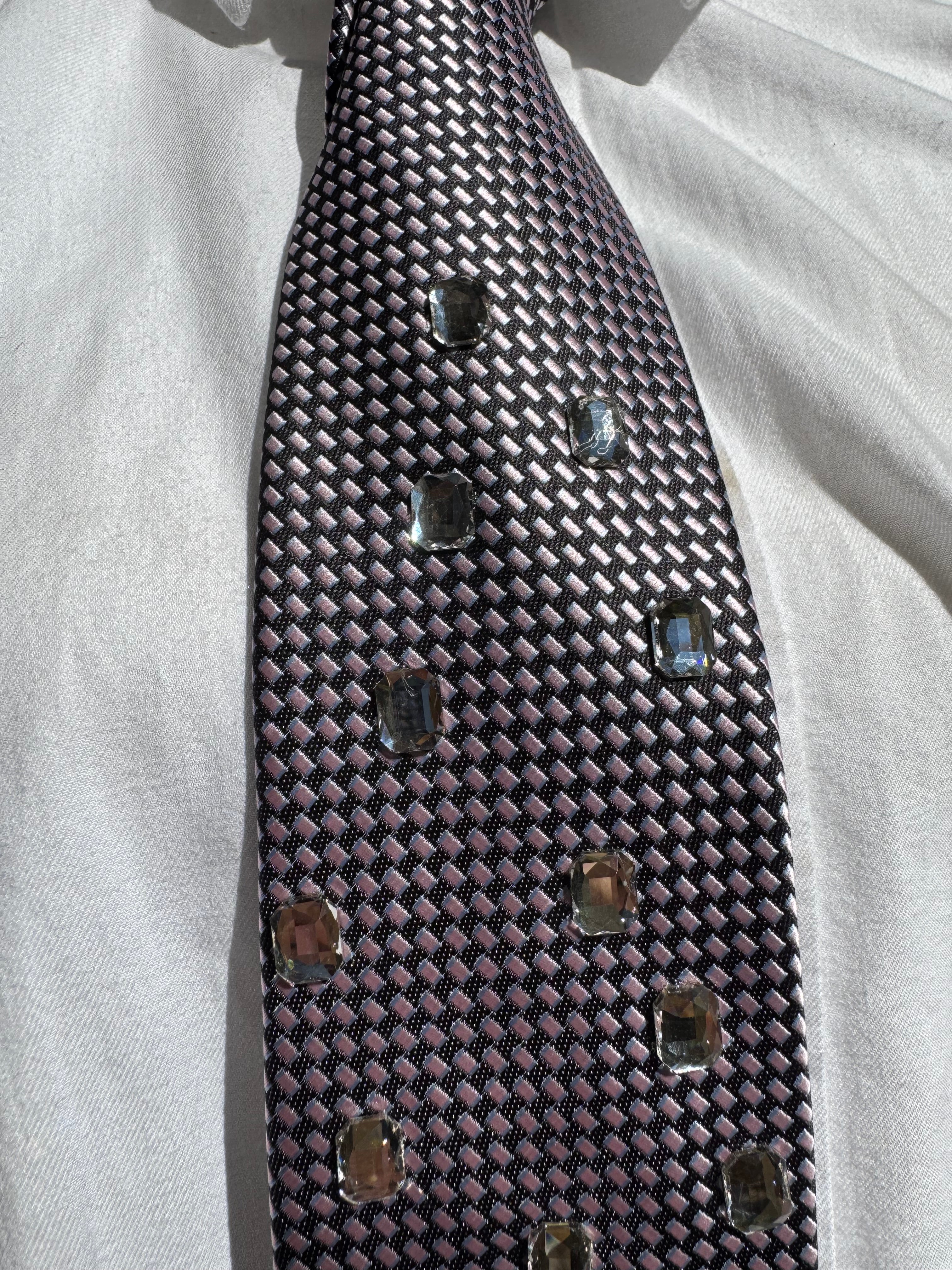 Grey Crystal Pendant Baguette Rain Royalty Tie