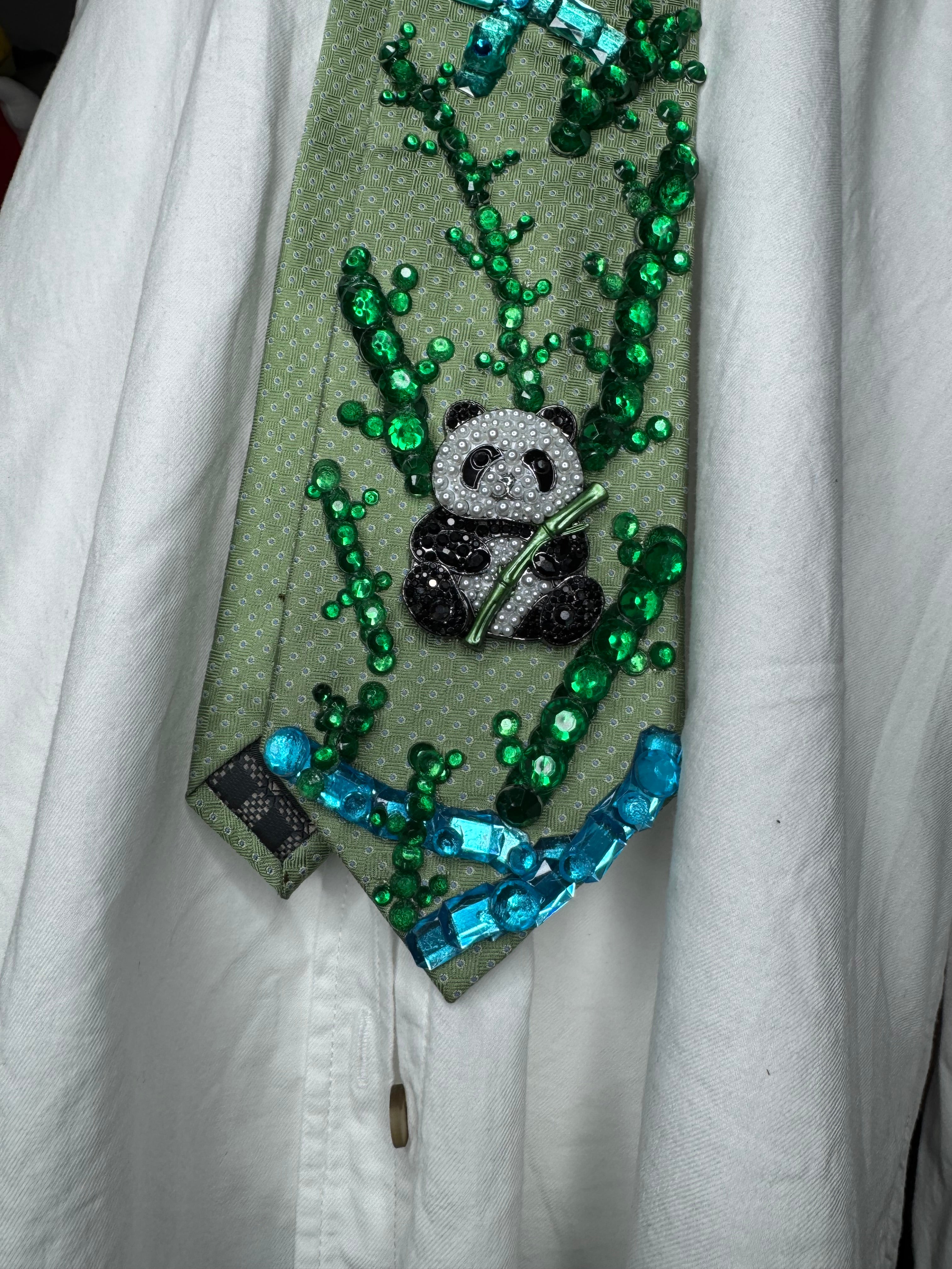 Green Panda In Bamboo Forest Nature Royalty Tie