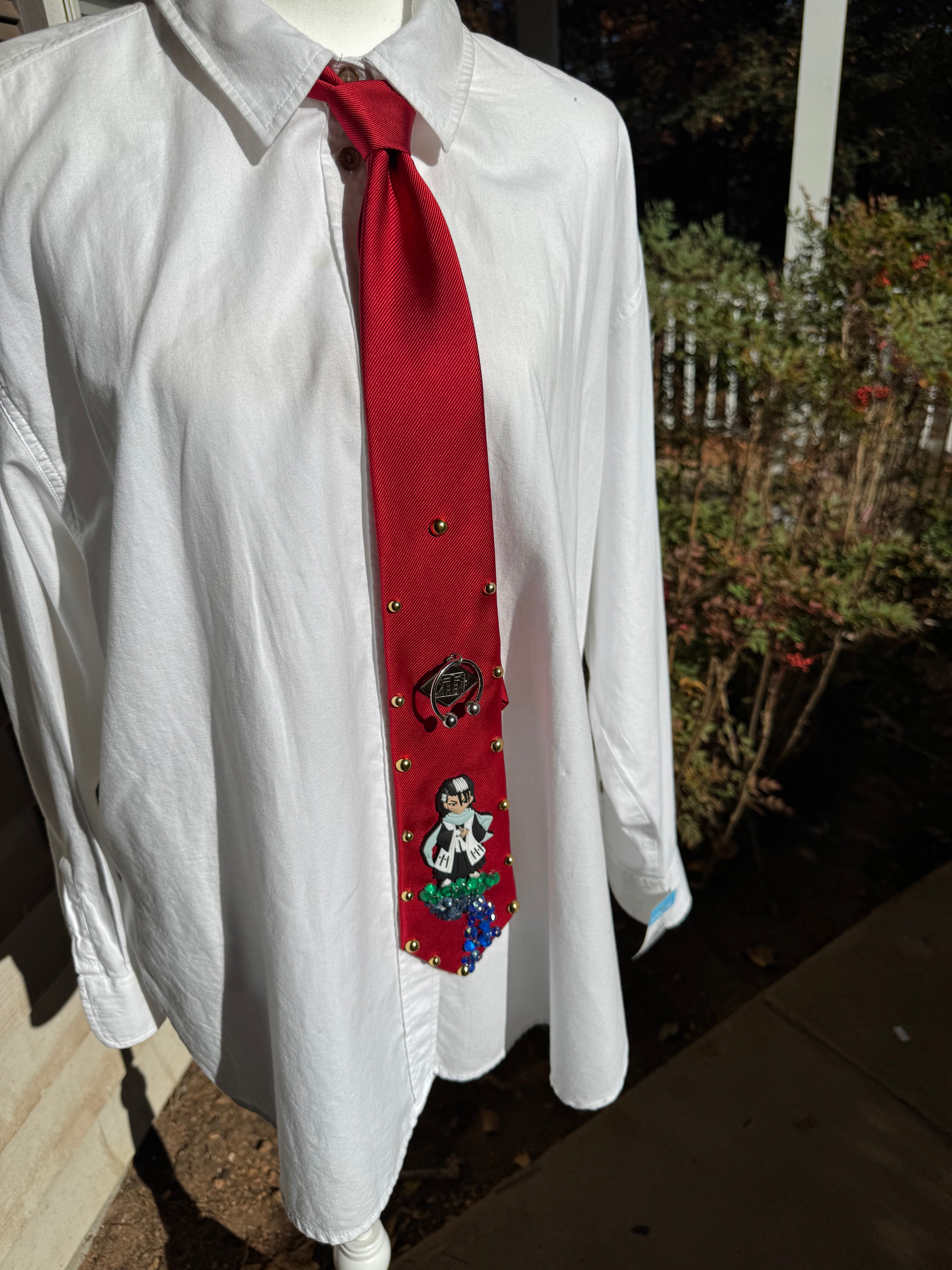 Red Byakuya Kuchiki Over Waterfall Bleach Anime Tie